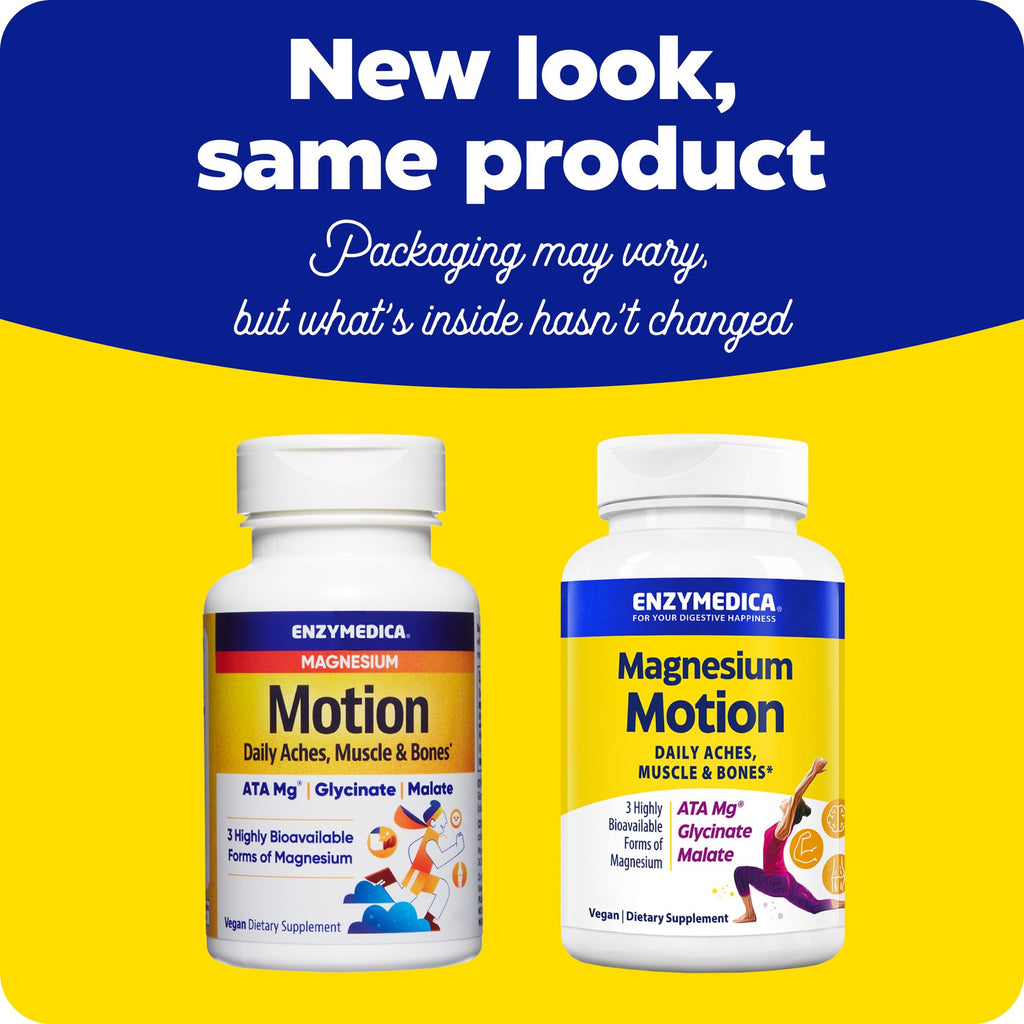 Enzymedica Magnesium Motion – 60 Count | 3 Forms Magnesium (ATA Mg, Glycinate, Malate) for Muscles & Bones