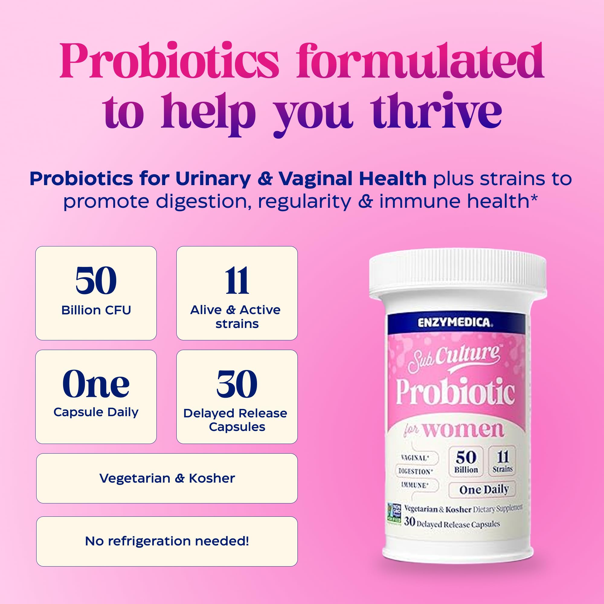 SubCulture Probiotics for Women – 50B CFU, Vaginal & Urinary Health | Enzymedica