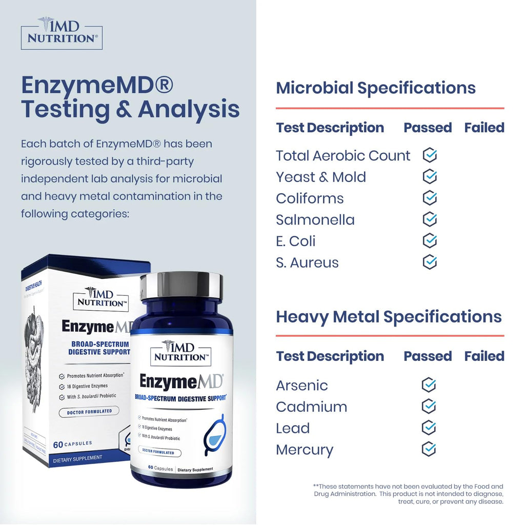 EnzymeMD by 1MD Nutrition – Doctor-Formulated Digestive Enzymes with 18 Plant-Based Enzymes | 60 Capsules