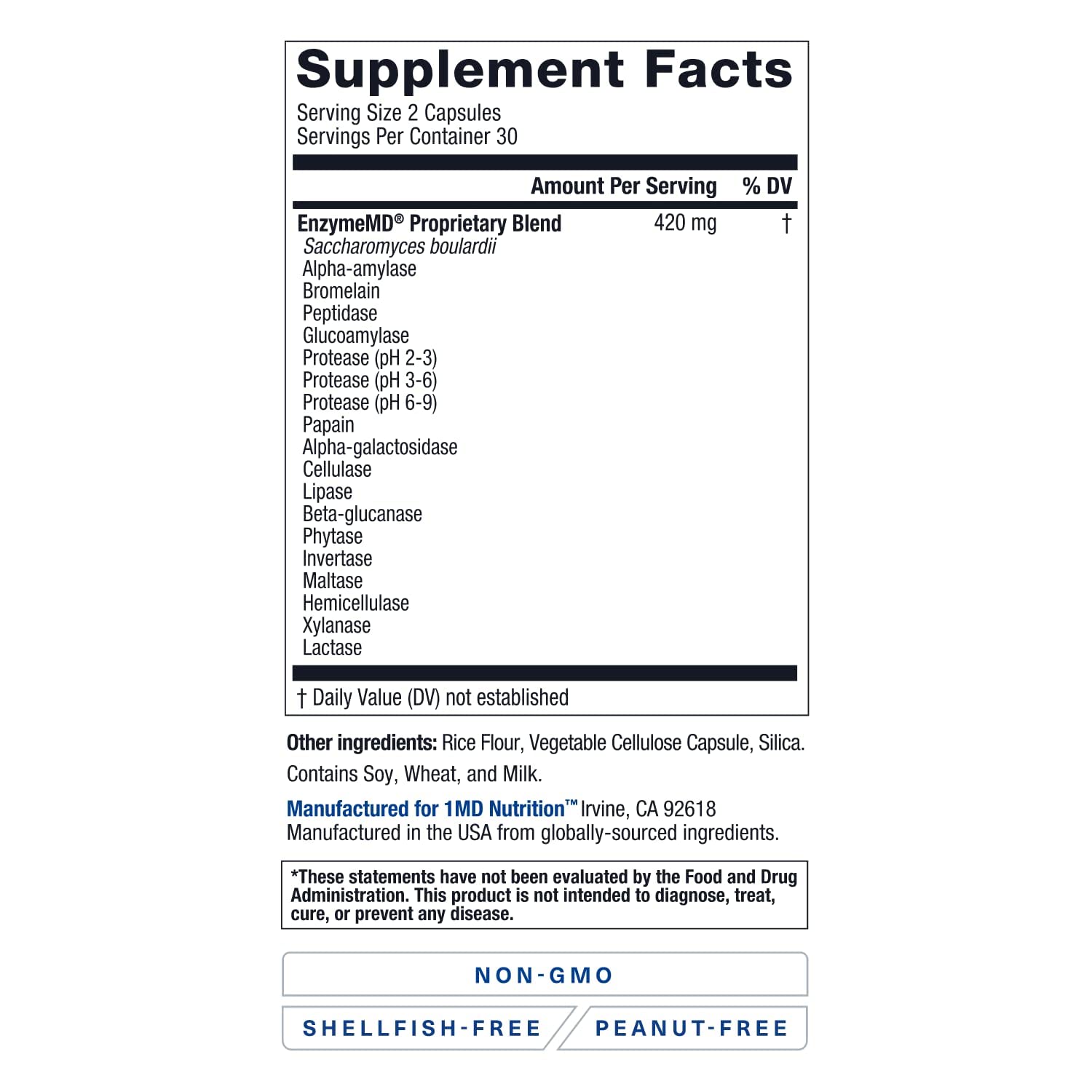 EnzymeMD by 1MD Nutrition – Doctor-Formulated Digestive Enzymes with 18 Plant-Based Enzymes | 60 Capsules