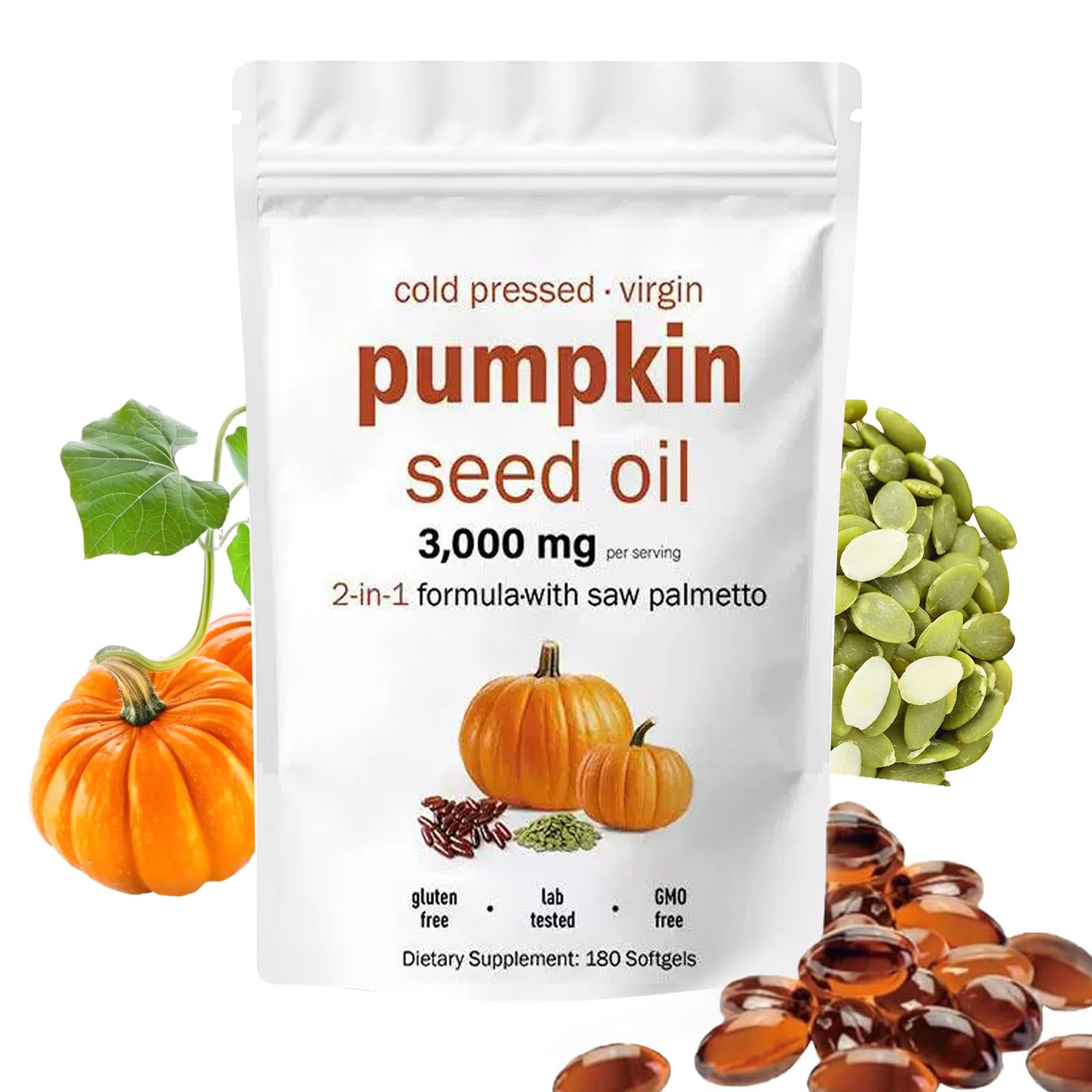 EOQIFJM Pumpkin Seed Oil + Saw Palmetto Capsules — 3000mg/Serving, 180 Softgels | Hair & Prostate Health | Non-GMO