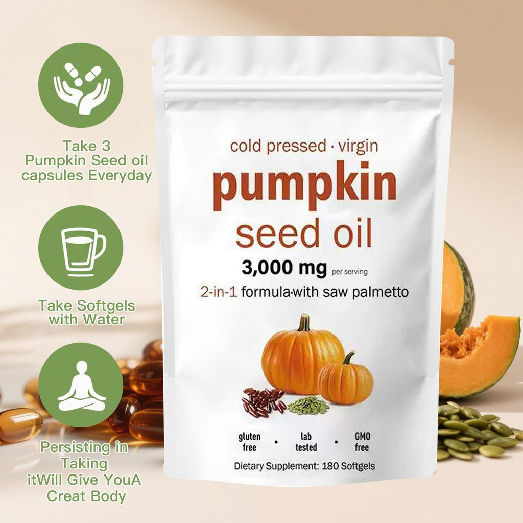 EOQIFJM Pumpkin Seed Oil + Saw Palmetto Capsules — 3000mg/Serving, 180 Softgels | Hair & Prostate Health | Non-GMO