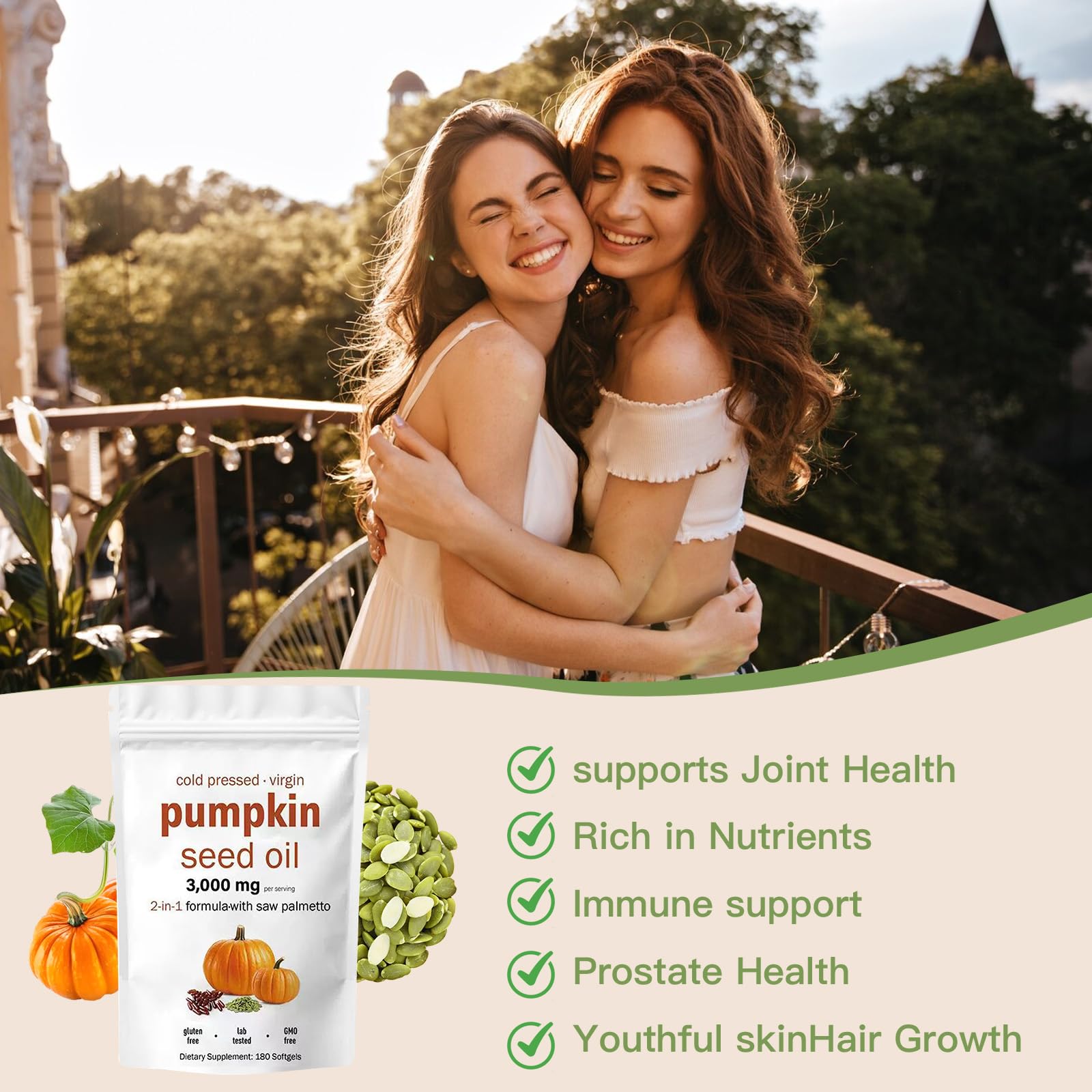 EOQIFJM Pumpkin Seed Oil + Saw Palmetto Capsules — 3000mg/Serving, 180 Softgels | Hair & Prostate Health | Non-GMO