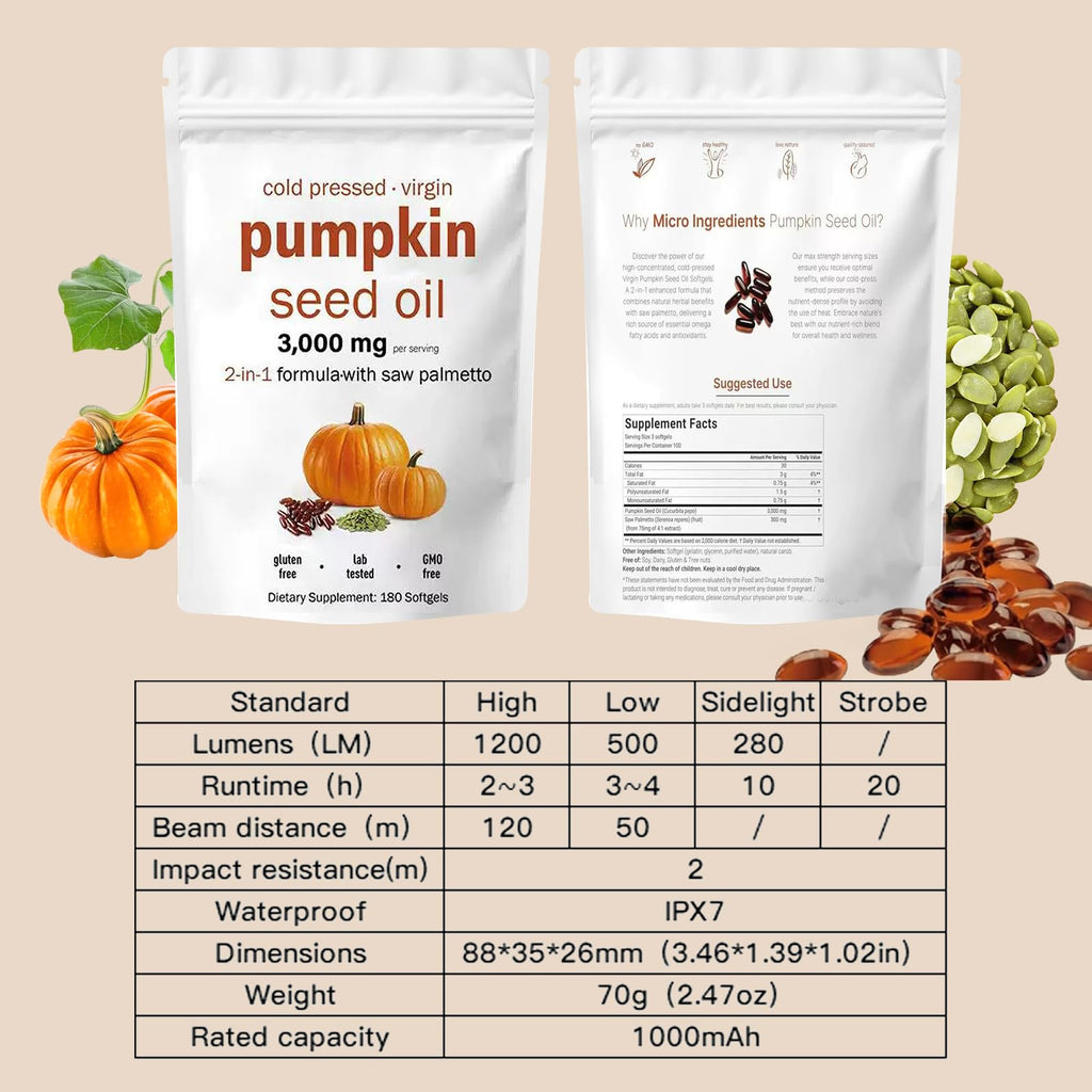 EOQIFJM Pumpkin Seed Oil + Saw Palmetto Capsules — 3000mg/Serving, 180 Softgels | Hair & Prostate Health | Non-GMO