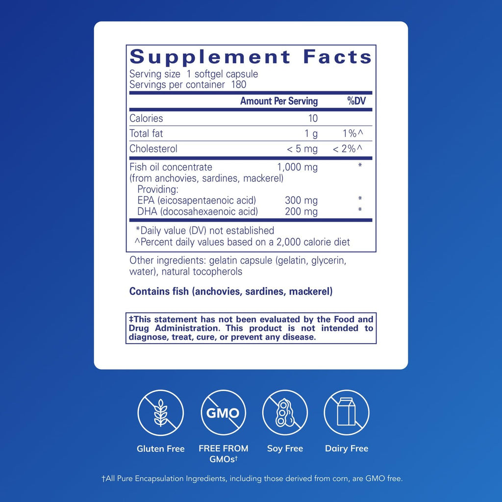 Pure Encapsulations EPA/DHA Essentials – Premium Fish Oil with EPA & DHA for Heart, Brain & Joints – 180 Softgels