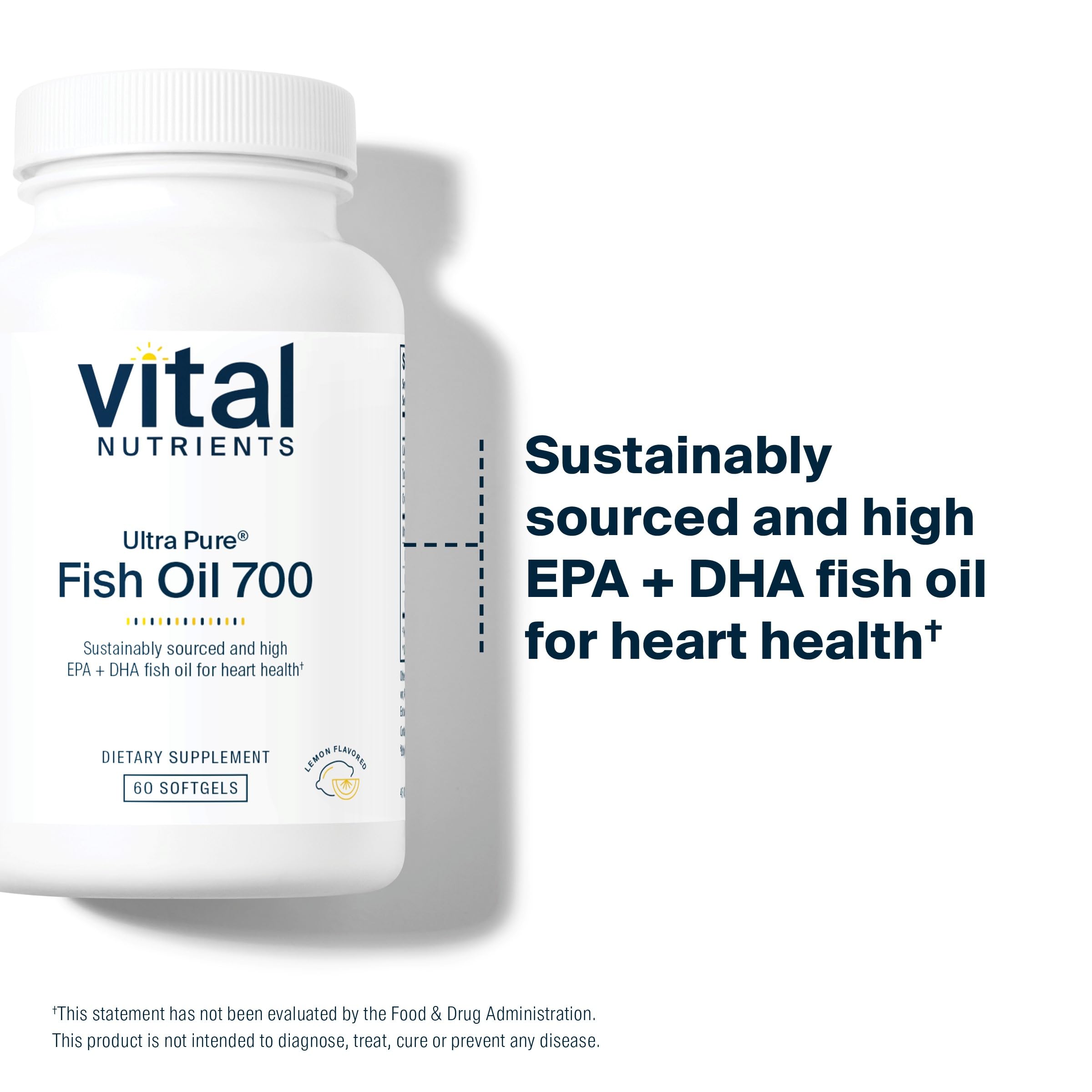 Vital Nutrients Ultra Pure Fish Oil 700 | High EPA & DHA | Lemon | 60 Softgels