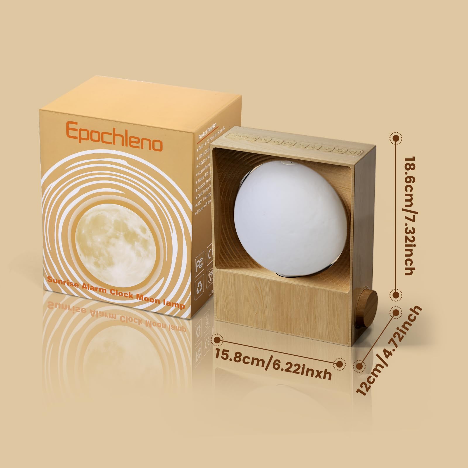Epochleno Sunrise Alarm Clock — 360° Moonlight, 10 White Noise Sounds, Dual Alarm & Snooze