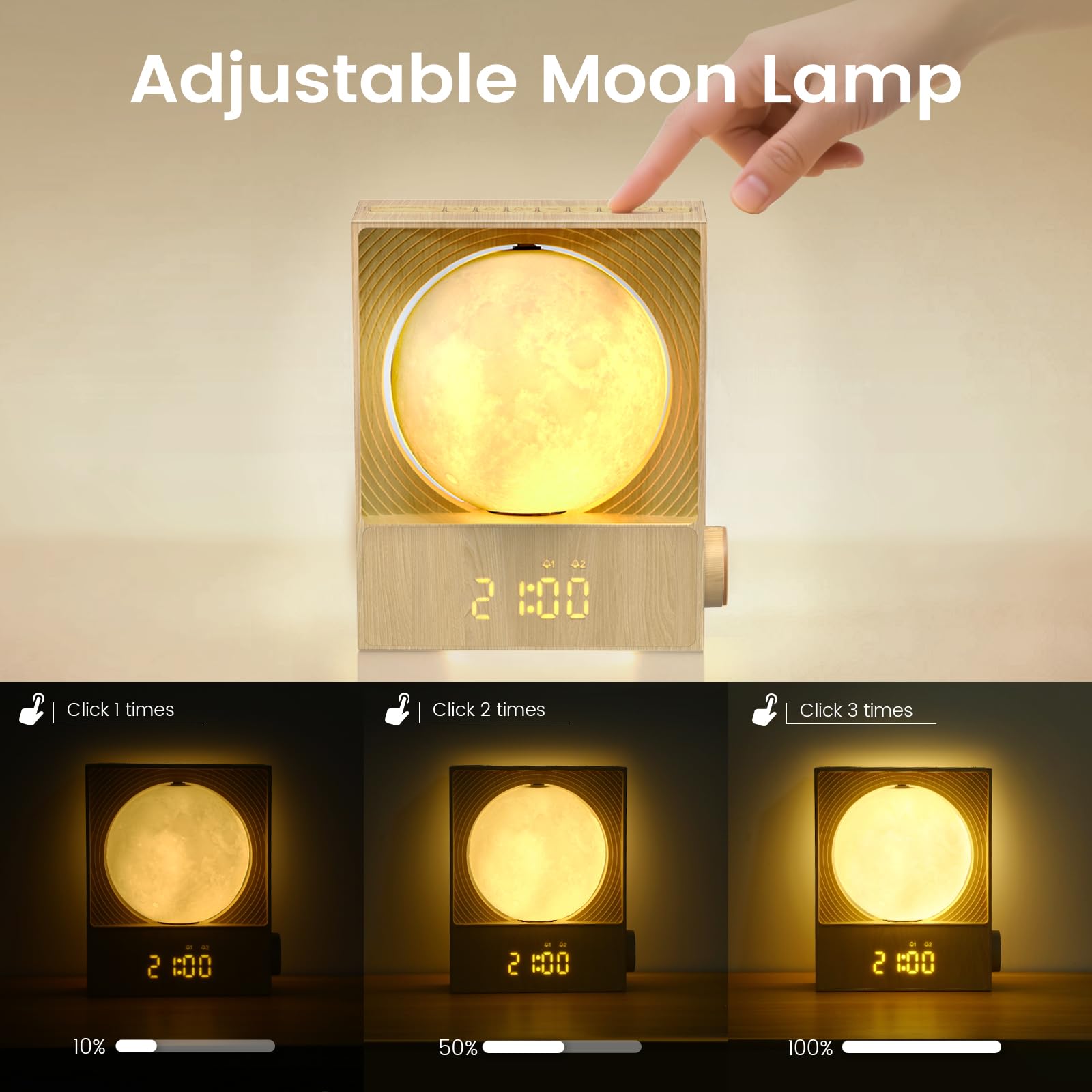 Epochleno Sunrise Alarm Clock — 360° Moonlight, 10 White Noise Sounds, Dual Alarm & Snooze