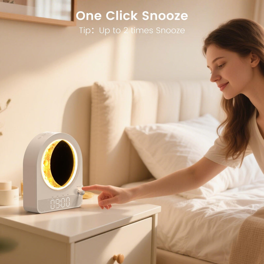 Epochleno Sunrise Alarm Clock — White Noise & Meteor Moonlight, 10 Sounds, Dual Alarms, 30/60/90 Min Timer