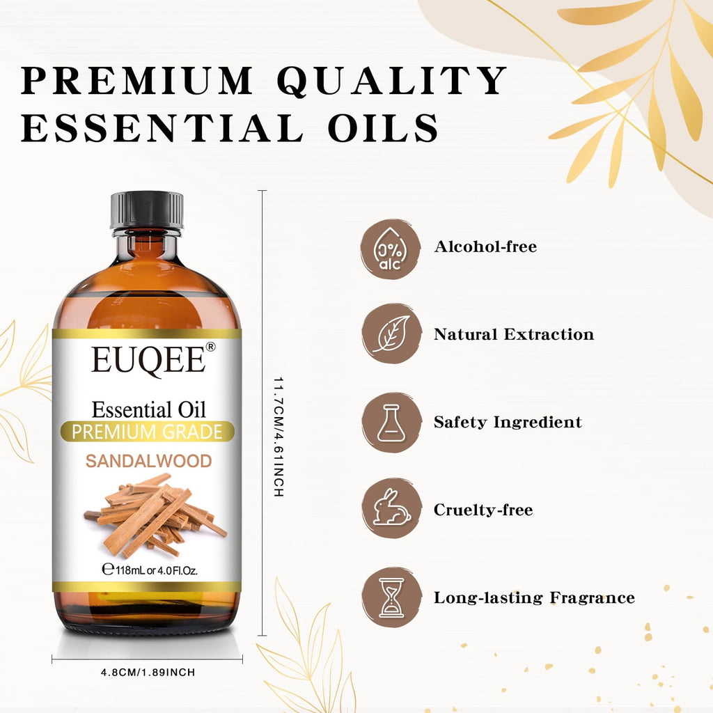EUQEE Sandalwood Essential Oil 4 oz (118 ml) with Glass Dropper