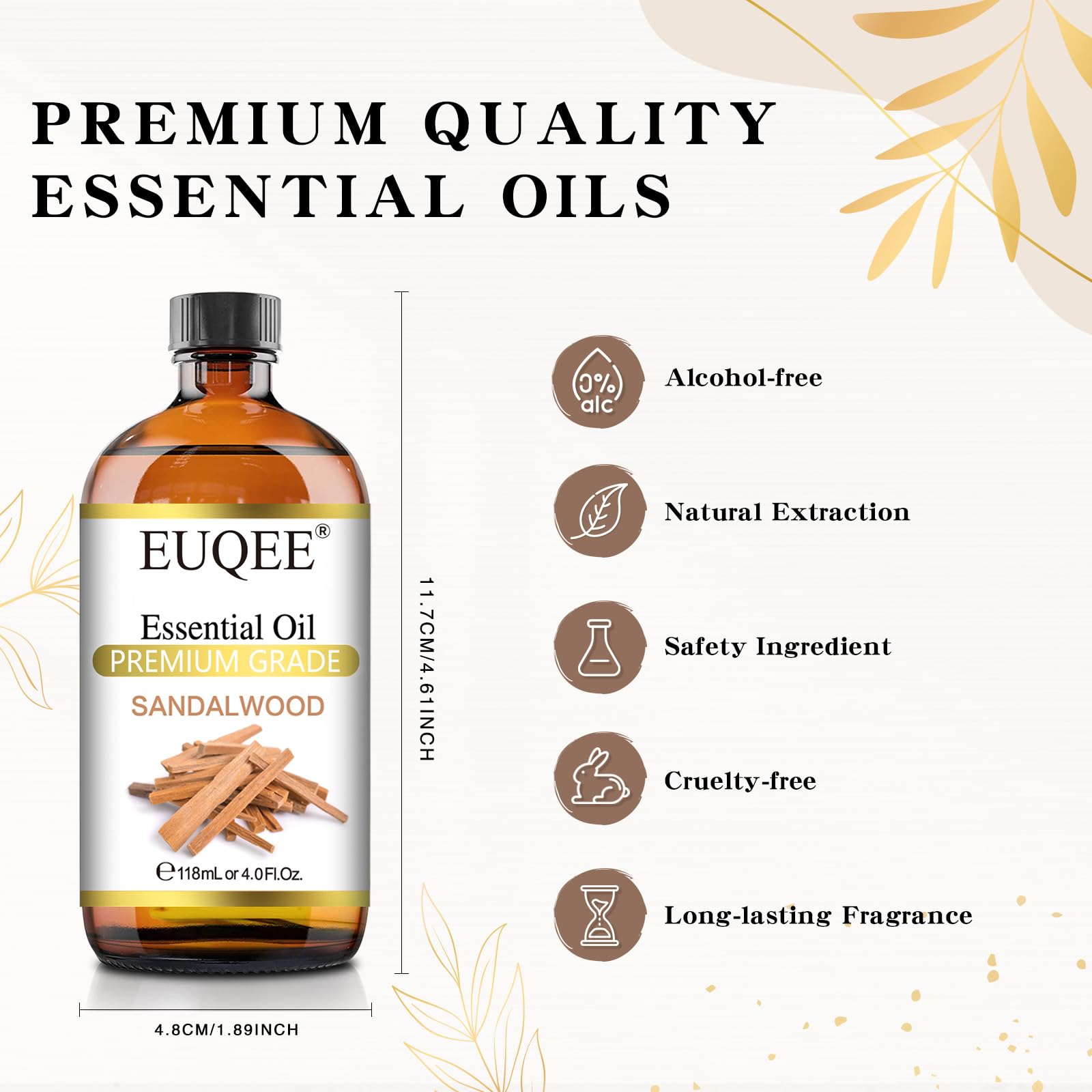 EUQEE Sandalwood Essential Oil 4 oz (118 ml) with Glass Dropper