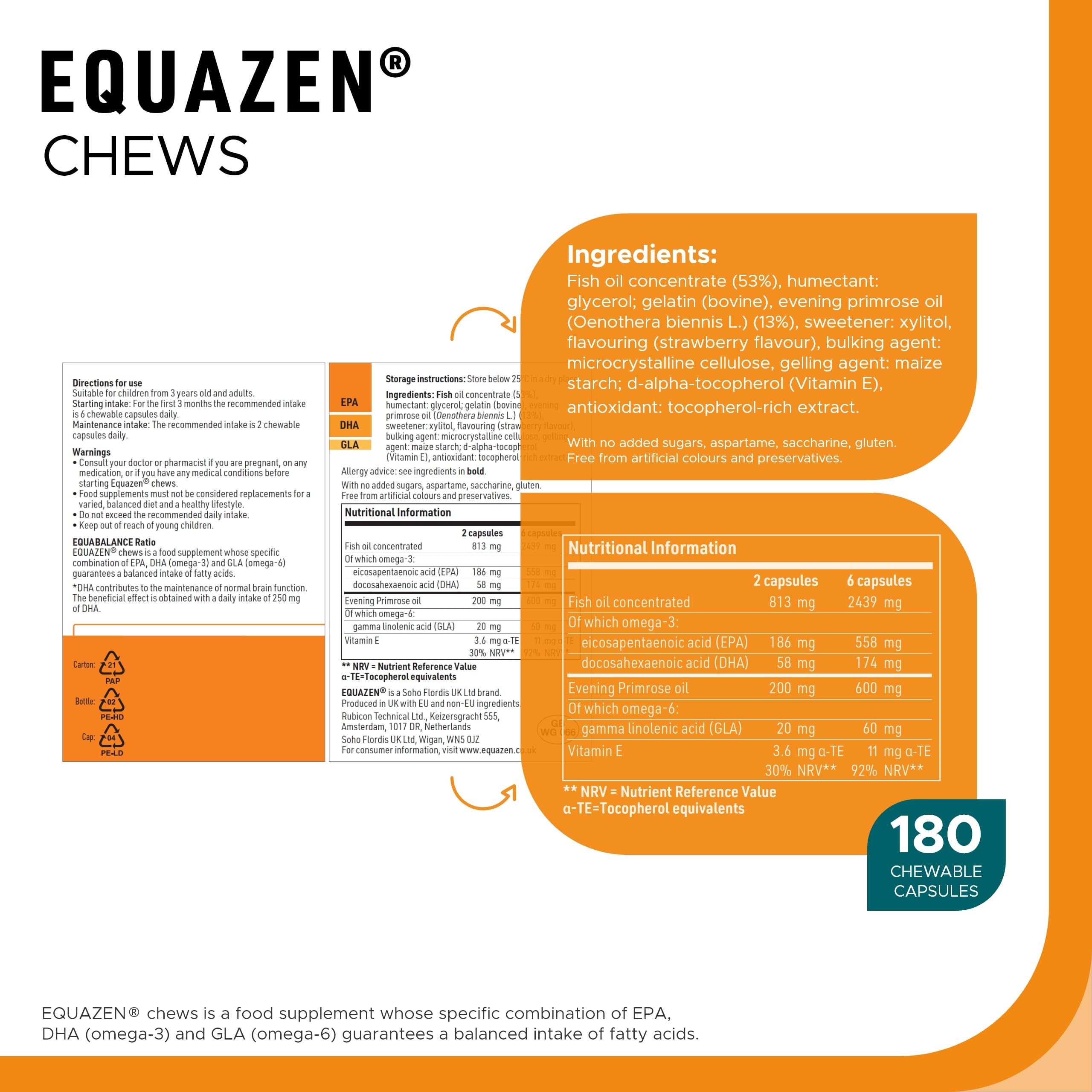 Equazen Eye Q Chews 180 Capsules - Strawberry Flavour Omega-3 & Omega-6 | May Support Concentration & Brain Development