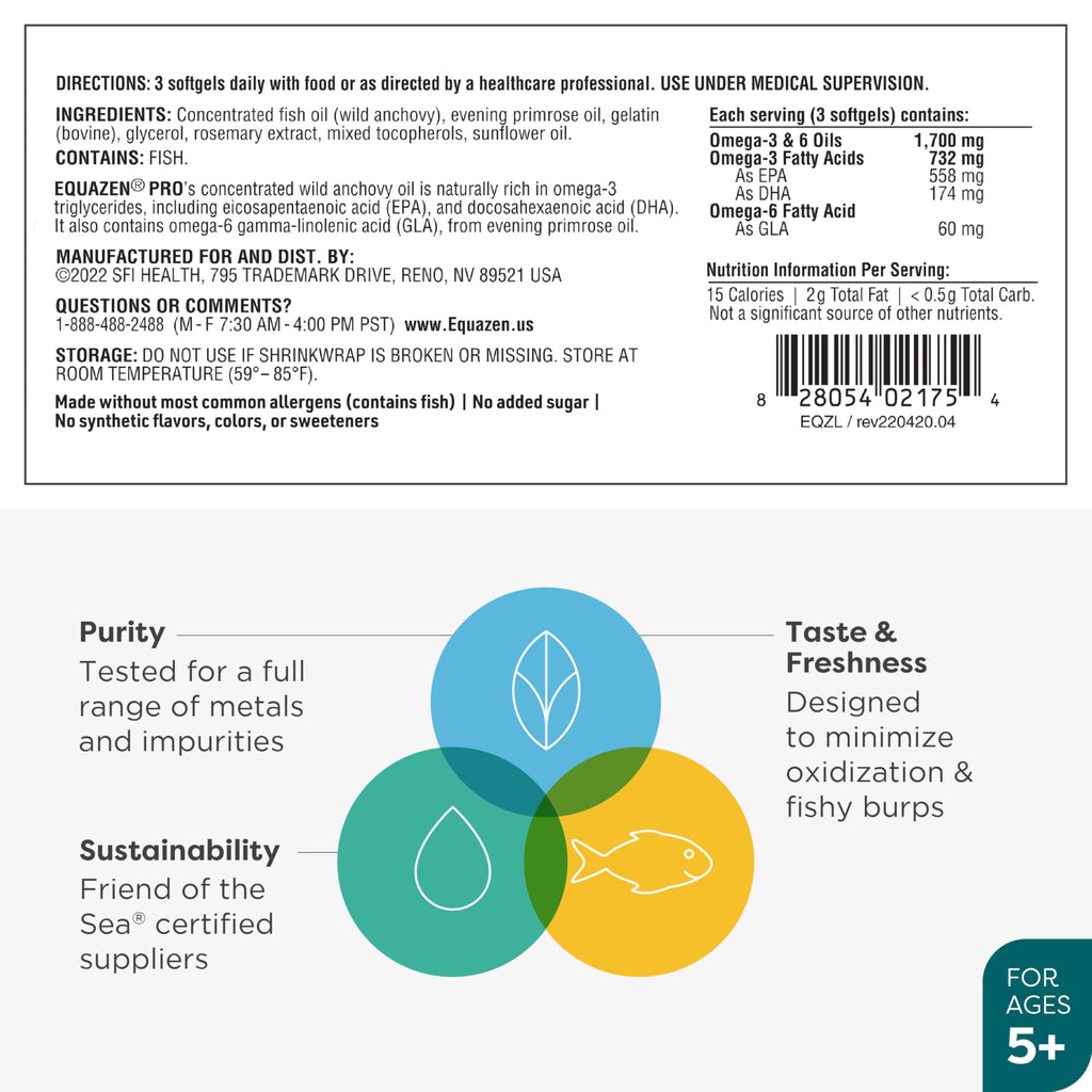 Equazen Pro SFI Fish Oil Softgels - Omega 3 & 6 for Kids