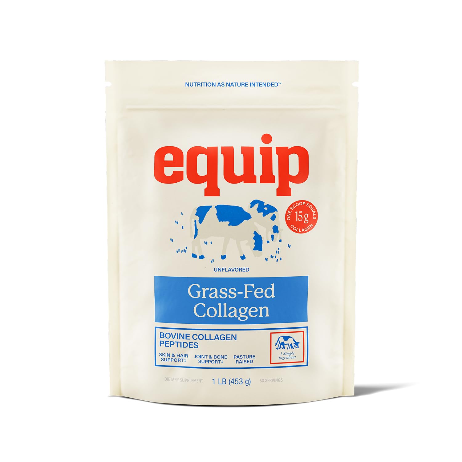 Equip Foods Grass Fed Collagen Powder – Unflavored, 30 Servings, Non-GMO