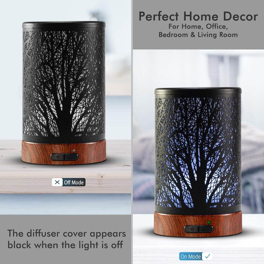EQUSUPRO 150ml Essential Oil Diffuser – Black Metal, Auto Shut-Off, 7-Color LED
