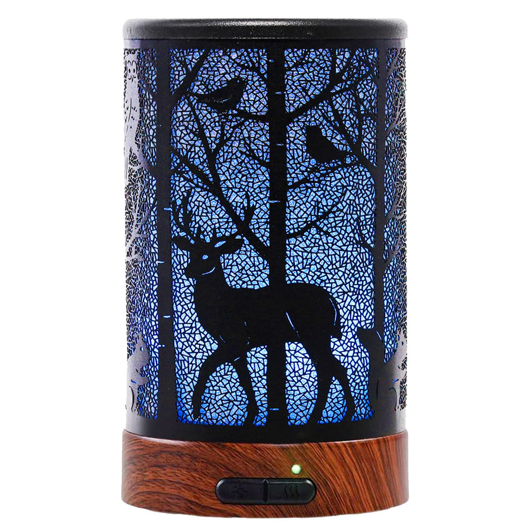 EQUSUPRO 150ml Metal Essential Oil Diffuser – Ultrasonic Cool Mist, Auto Shut-Off, 7-Color LED, Deer Pattern