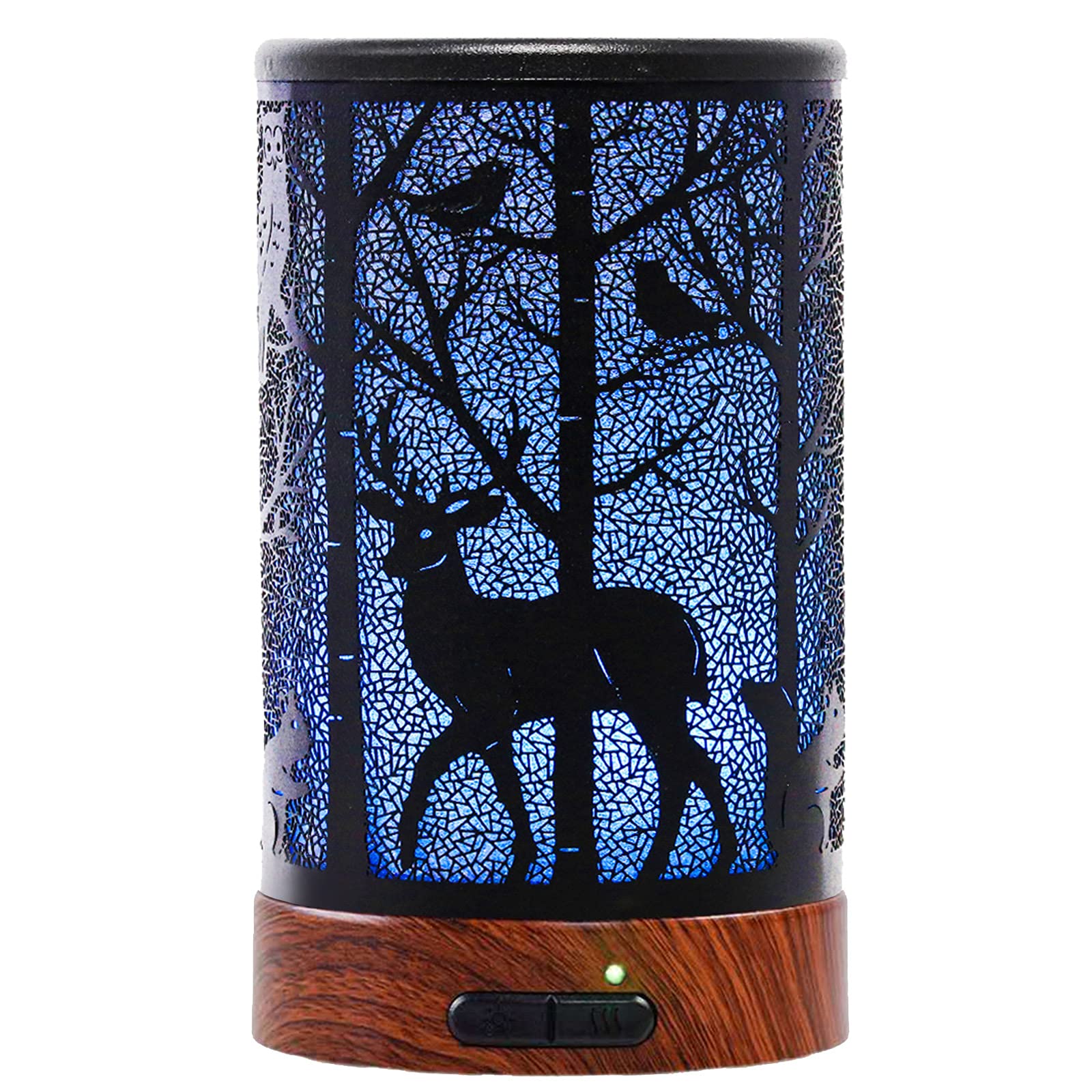 EQUSUPRO 150ml Metal Essential Oil Diffuser – Ultrasonic Cool Mist, Auto Shut-Off, 7-Color LED, Deer Pattern