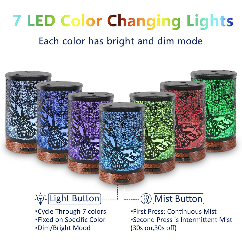 EQUSUPRO Essential Oil Diffuser 150ml Black Metal – Ultrasonic Cool Mist, Auto Shut-Off, 7-Color LED
