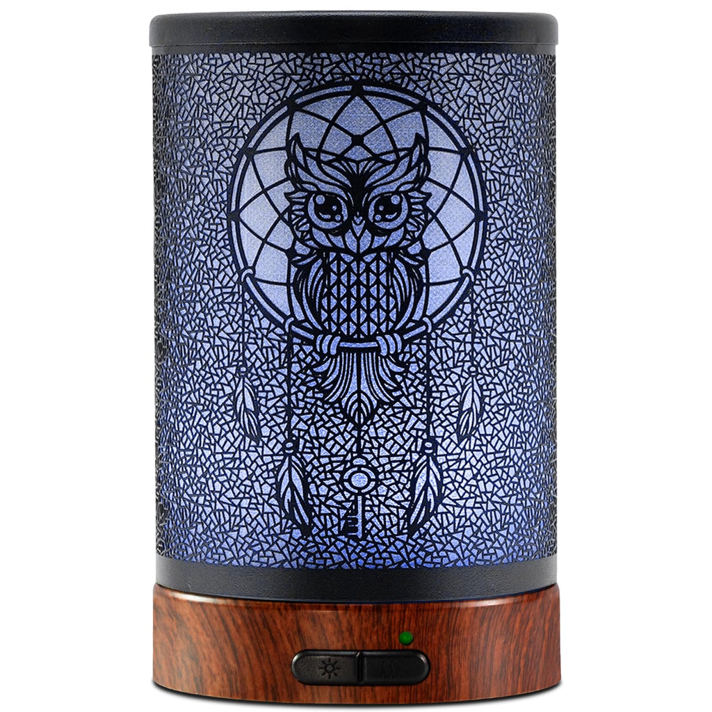 EQUSUPRO 150ml Metal Owl Essential Oil Diffuser - Auto Shut-Off, 7 LED Colors