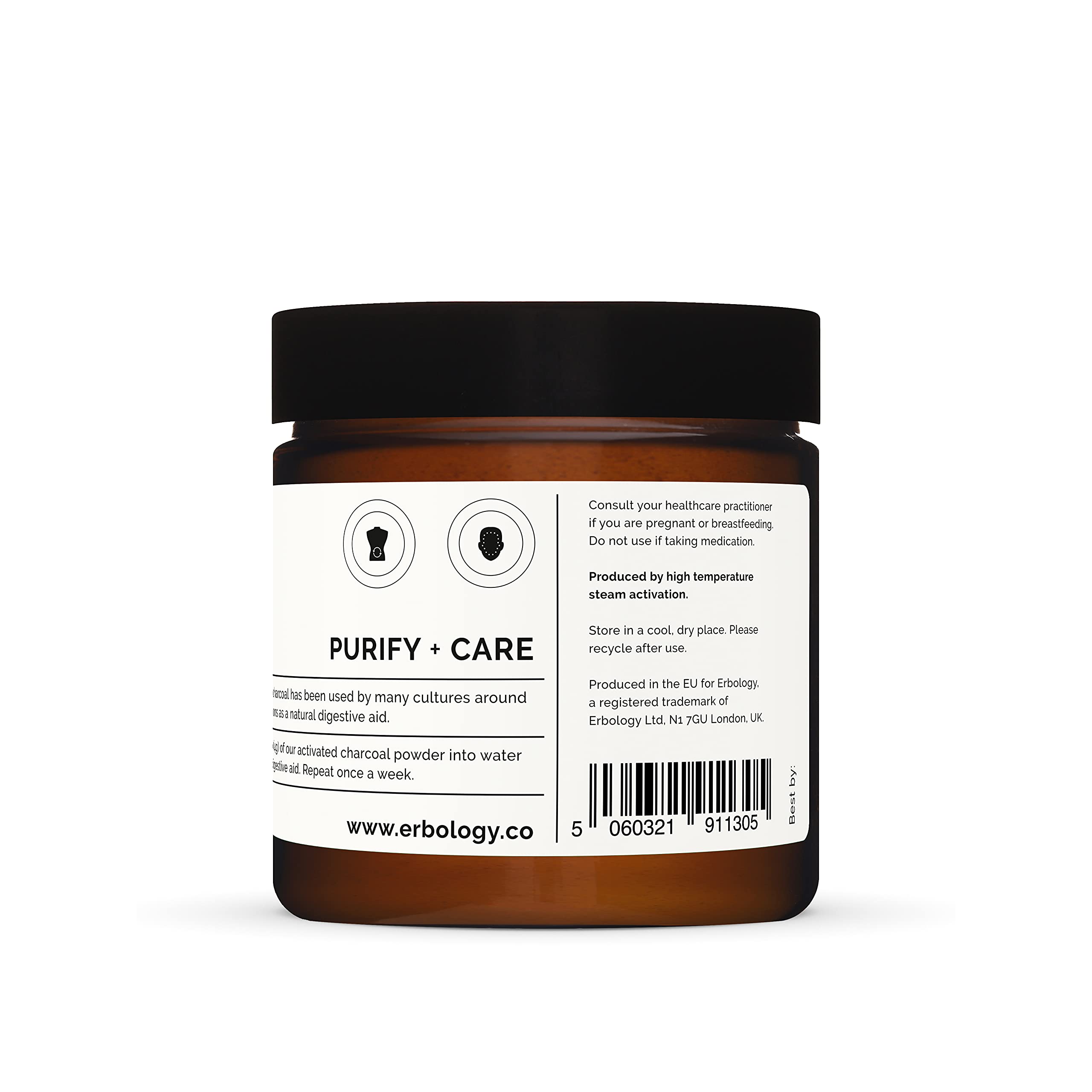 Erbology Activated Charcoal Powder 1.8 oz - Teeth Whitening & Natural Exfoliation - Digestive Aid - Vegan