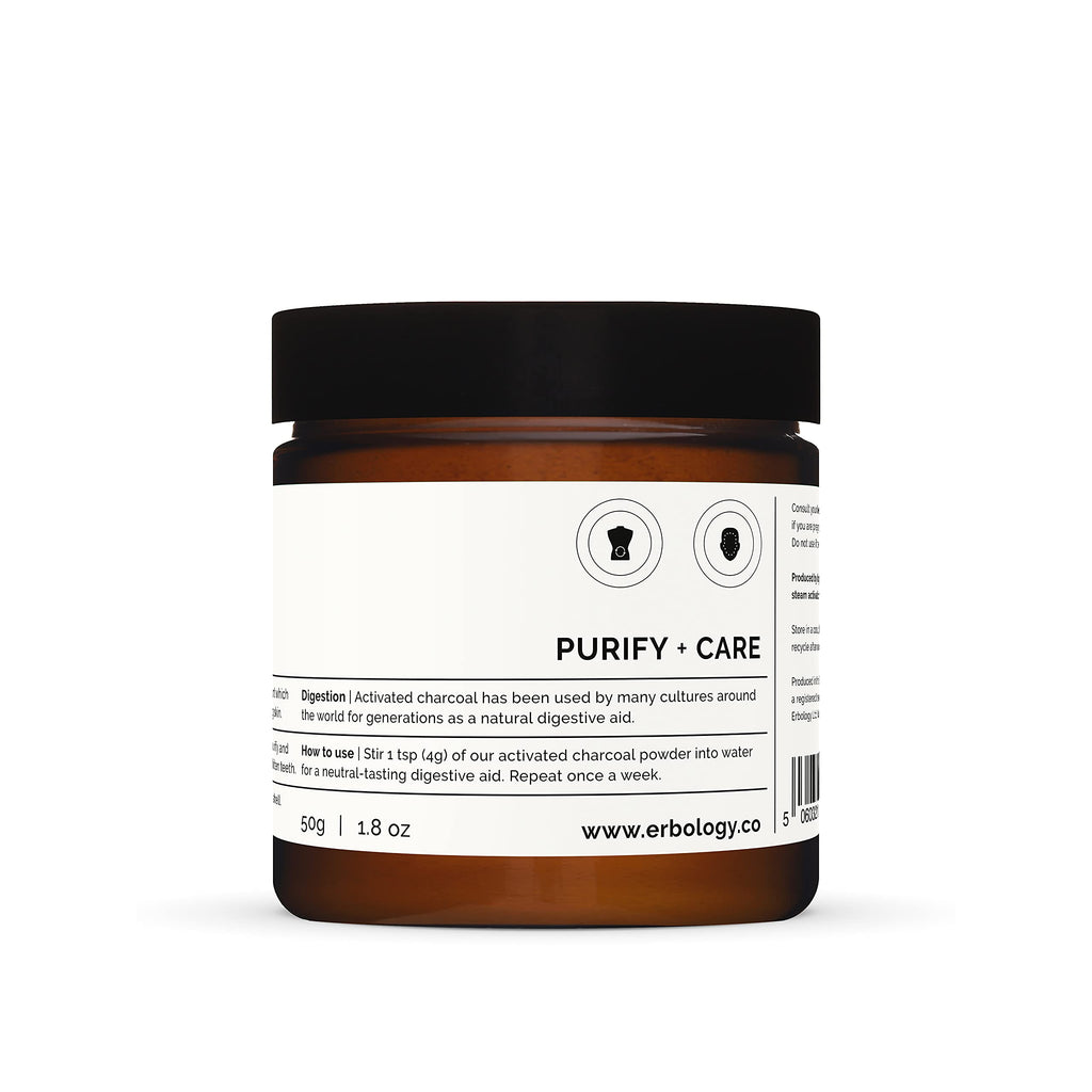 Erbology Activated Charcoal Powder 1.8 oz - Teeth Whitening & Natural Exfoliation - Digestive Aid - Vegan