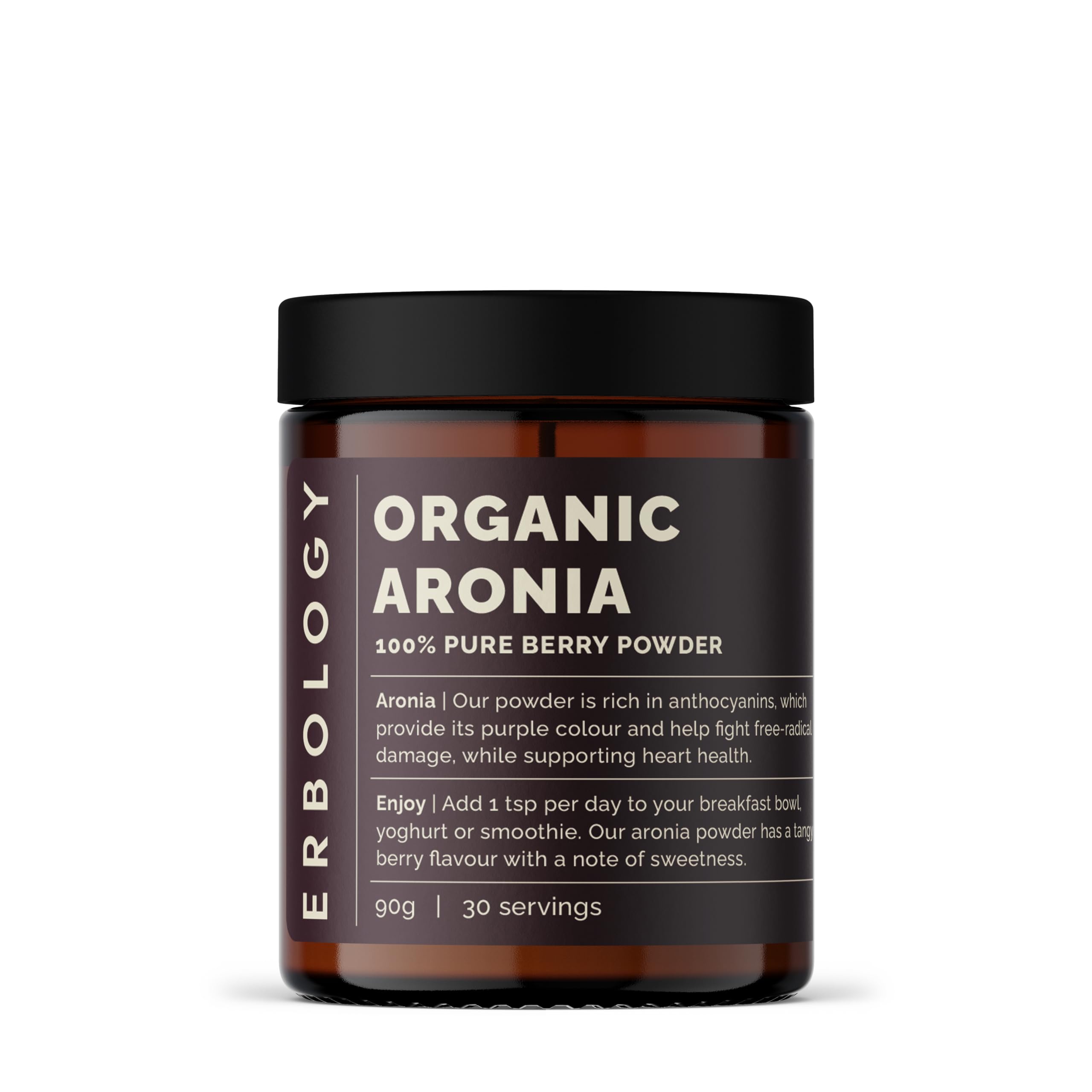 Erbology Organic Aronia Berry Powder 3.2 oz – 30 Servings | Skin Health & Anthocyanins