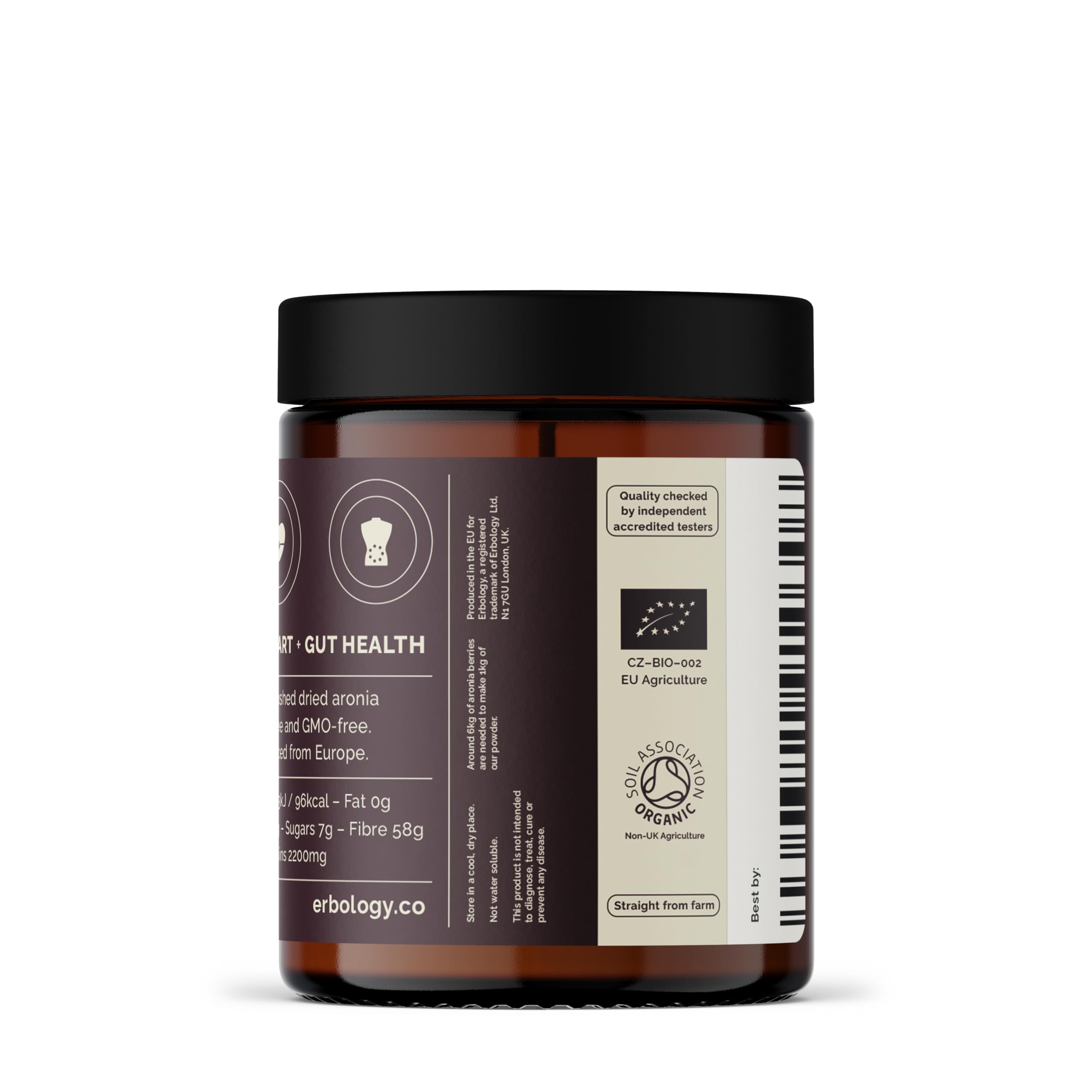Erbology Organic Aronia Berry Powder 3.2 oz – 30 Servings | Skin Health & Anthocyanins