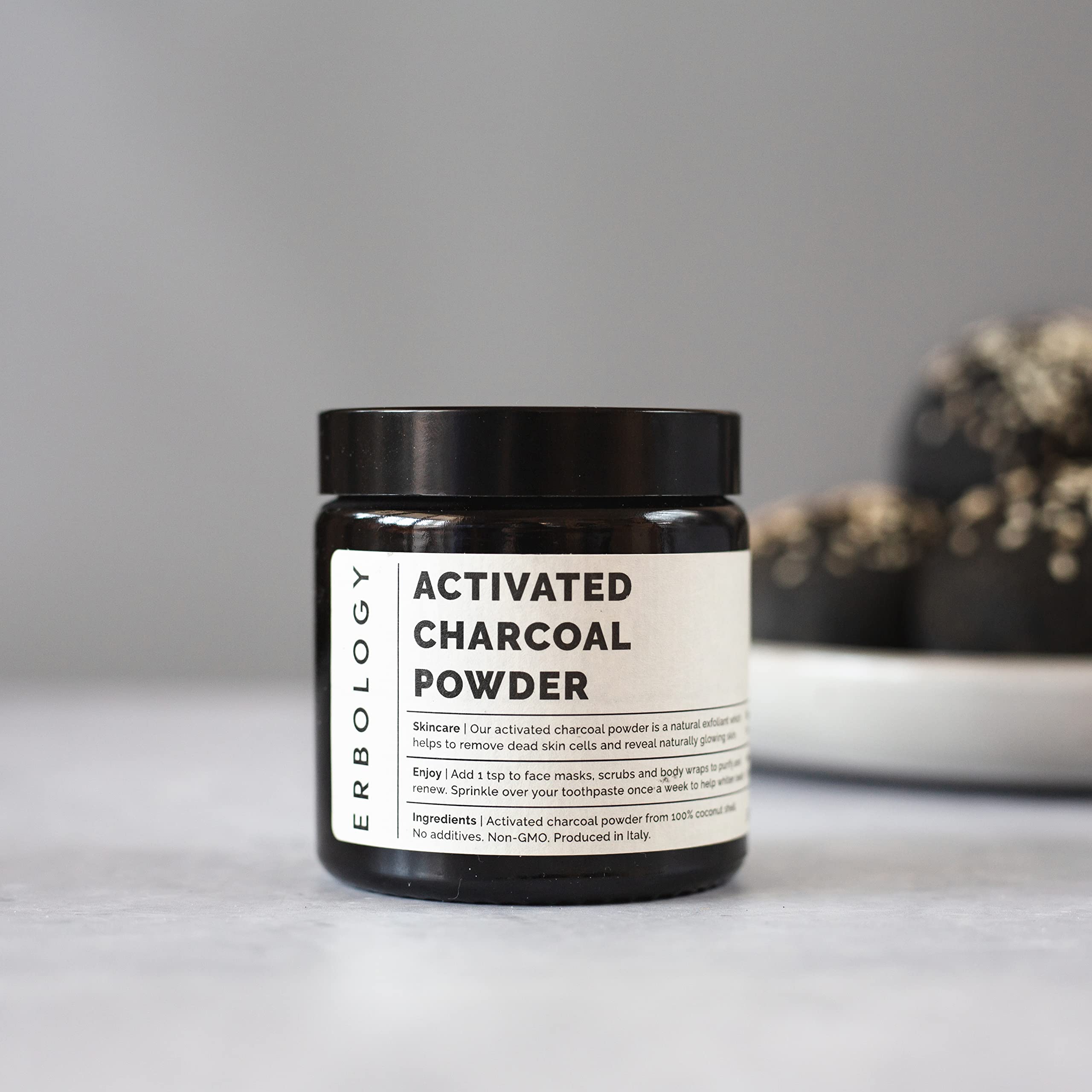 Erbology Activated Charcoal Powder 1.8 oz - Teeth Whitening & Natural Exfoliation - Digestive Aid - Vegan