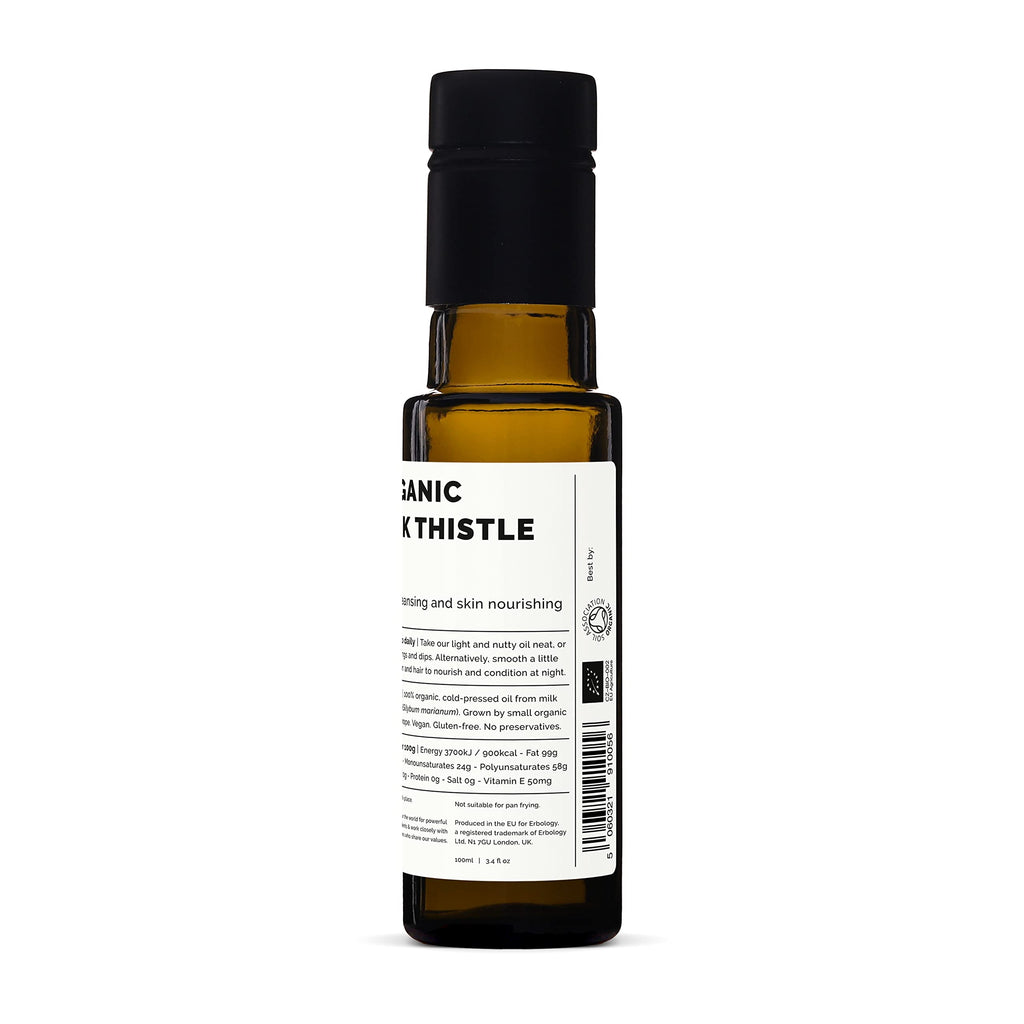 Erbology Organic Milk Thistle Oil - Cold-Pressed 3.4 oz, Vitamin E, Non-GMO