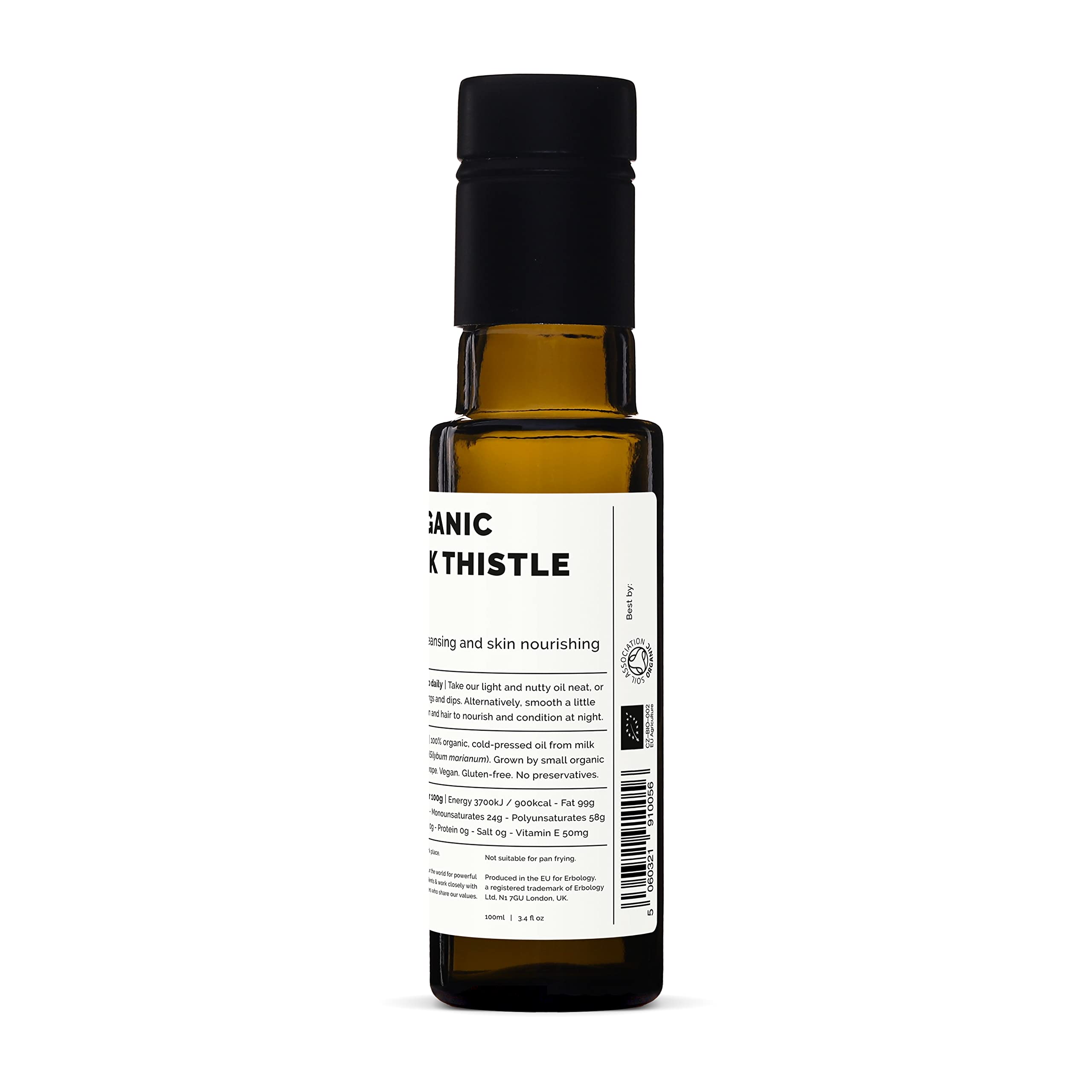 Erbology Organic Milk Thistle Oil - Cold-Pressed 3.4 oz, Vitamin E, Non-GMO
