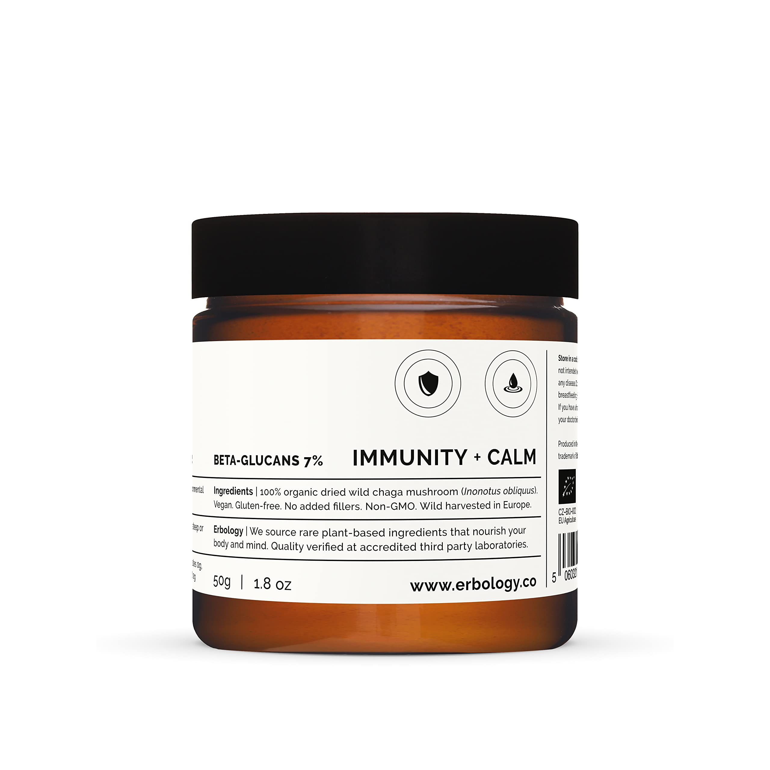 Erbology Organic Chaga Mushroom Powder – 50 Servings, 7% Beta-glucans