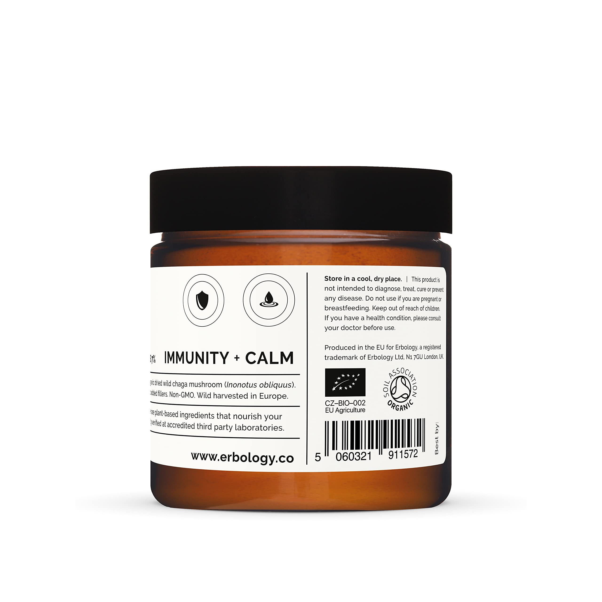 Erbology Organic Chaga Mushroom Powder – 50 Servings, 7% Beta-glucans