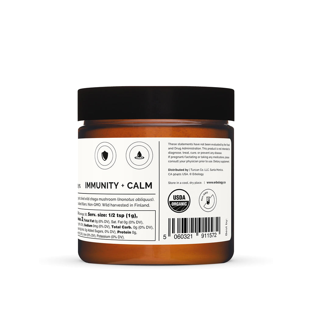 Erbology Organic Chaga Mushroom Powder – 50 Servings, 7% Beta-glucans