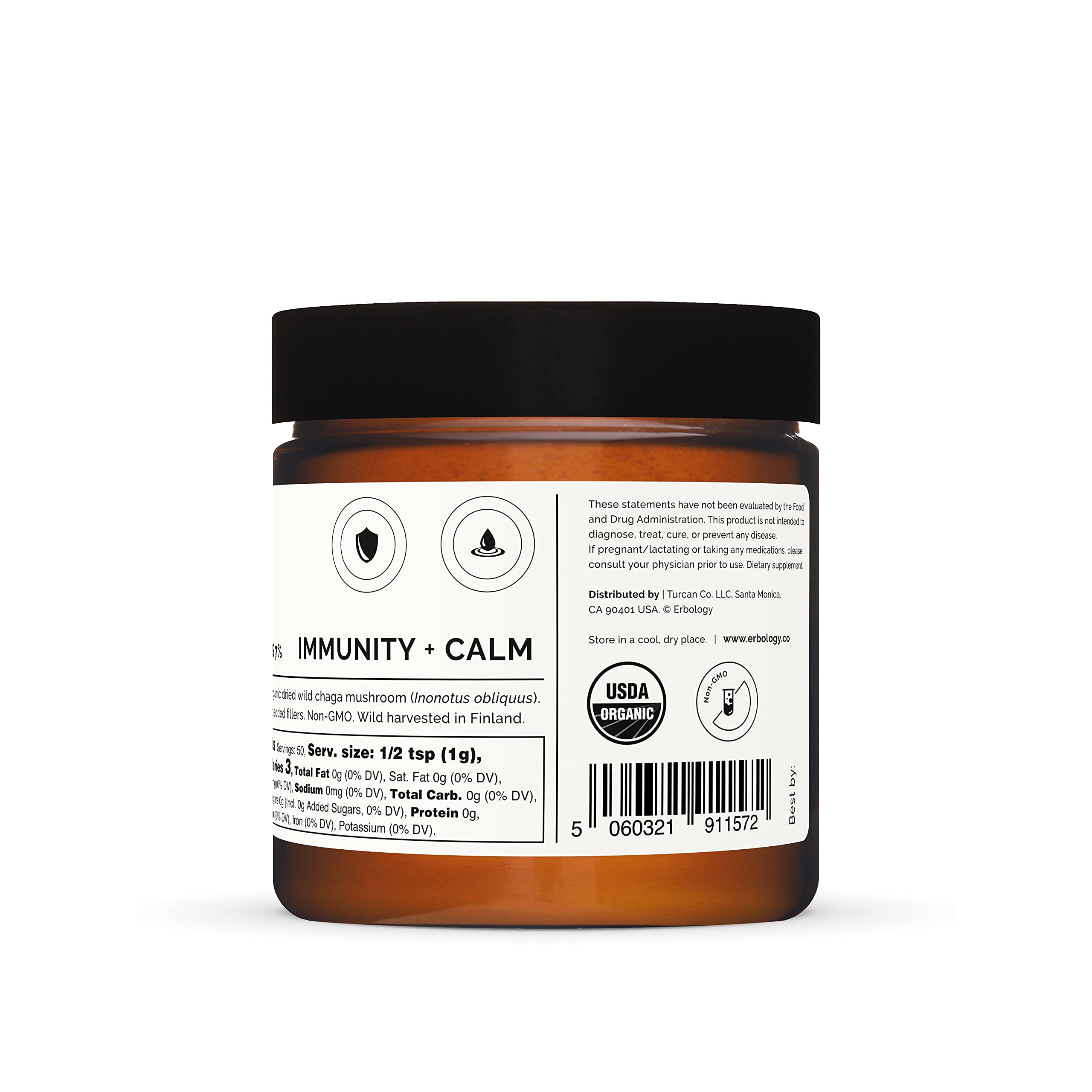 Erbology Organic Chaga Mushroom Powder – 50 Servings, 7% Beta-glucans