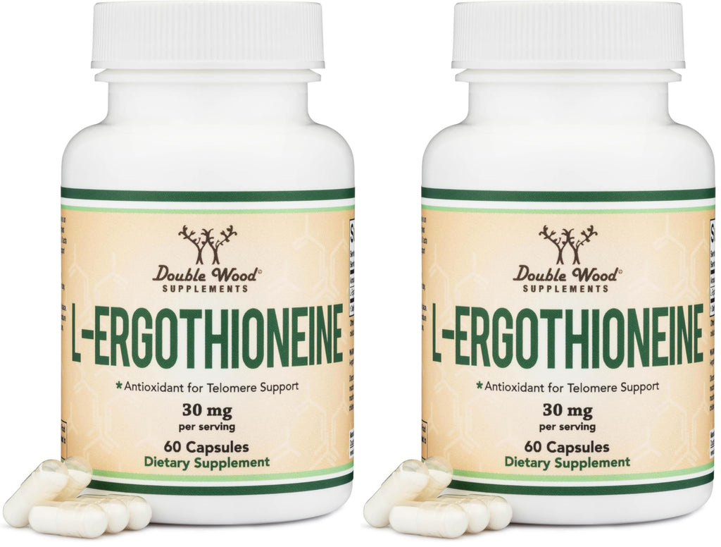 Ergothioneine 30mg Supplement - 60 Count, Plant-Based L-Ergothioneine (Non-GMO, Gluten Free, Vegan Safe) - Double Wood (Pack of 2)