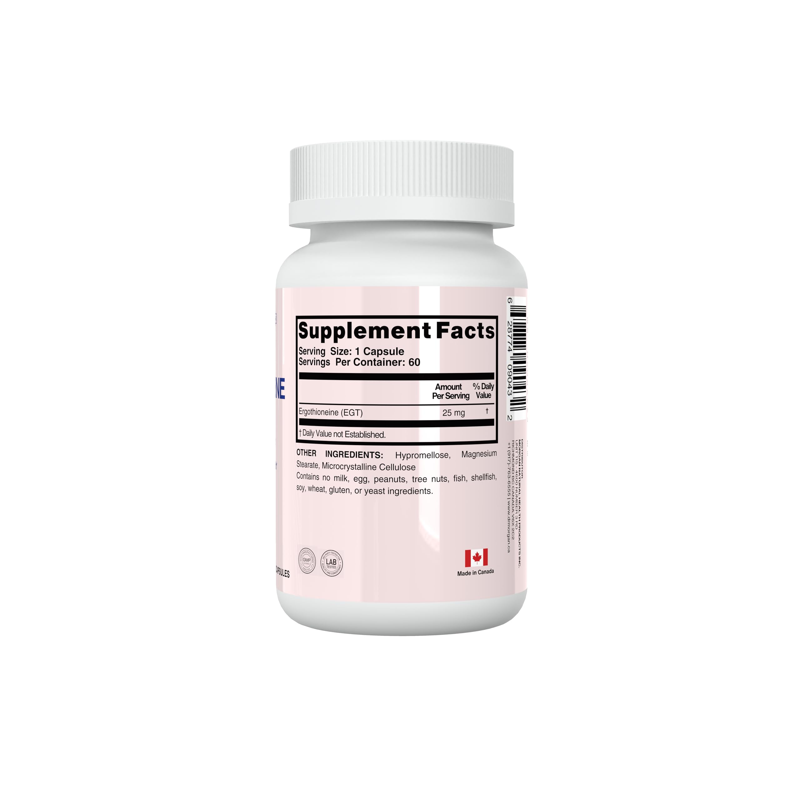 Dr. Morgan Ergothioneine Supplement – 99% Pure Antioxidant Support, Mitochondrial & Cellular Health, 60 Capsules, Made in Canada