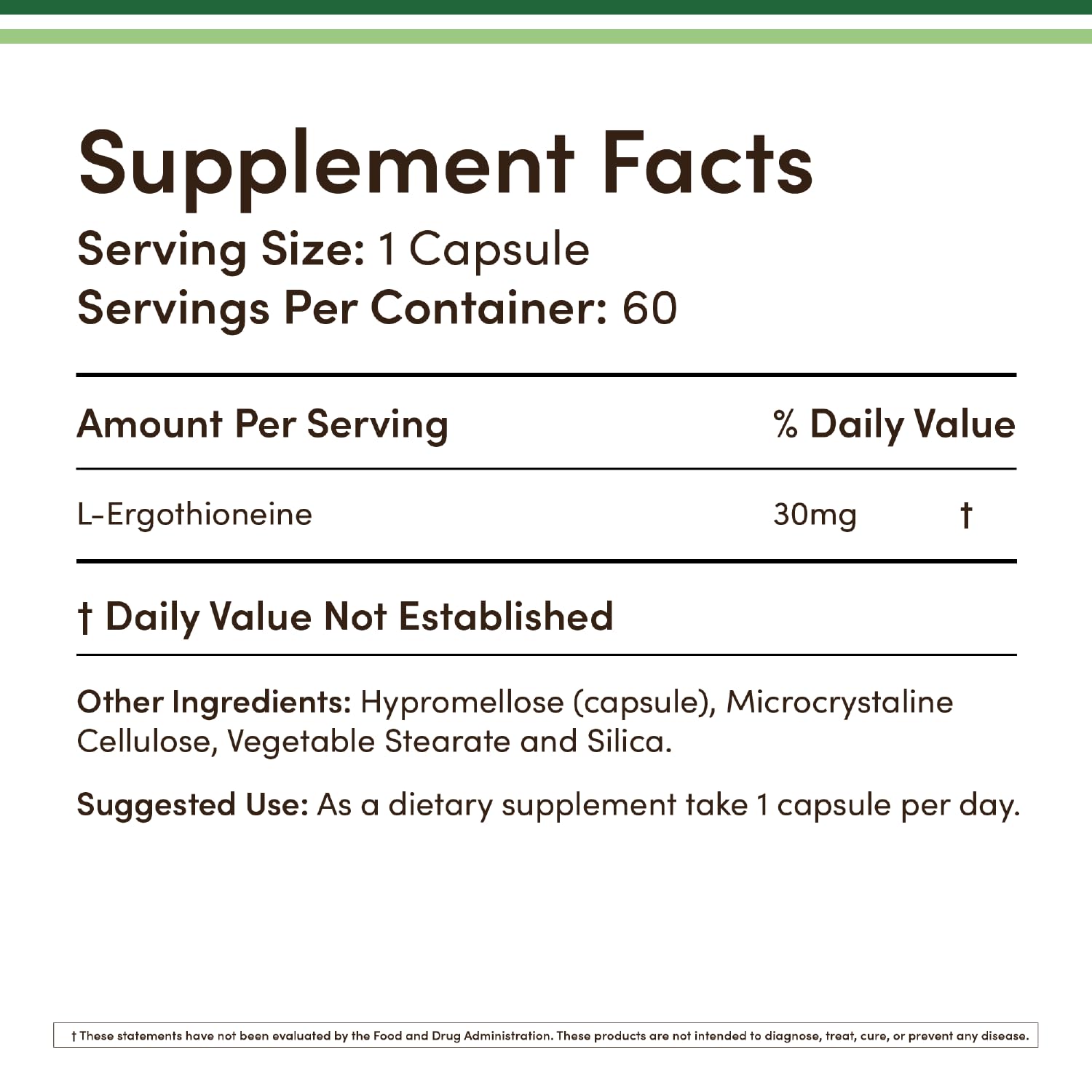 Ergothioneine 30mg – 60 Capsules | Vegan, Gluten Free, Non-GMO | Double Wood