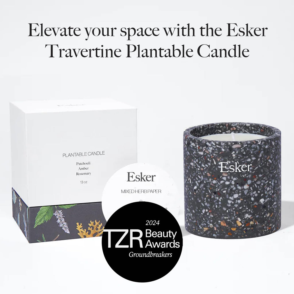 ESKER Travertine Plantable Candle – Hand-Poured Soy Wax & Reusable Ceramic Planter