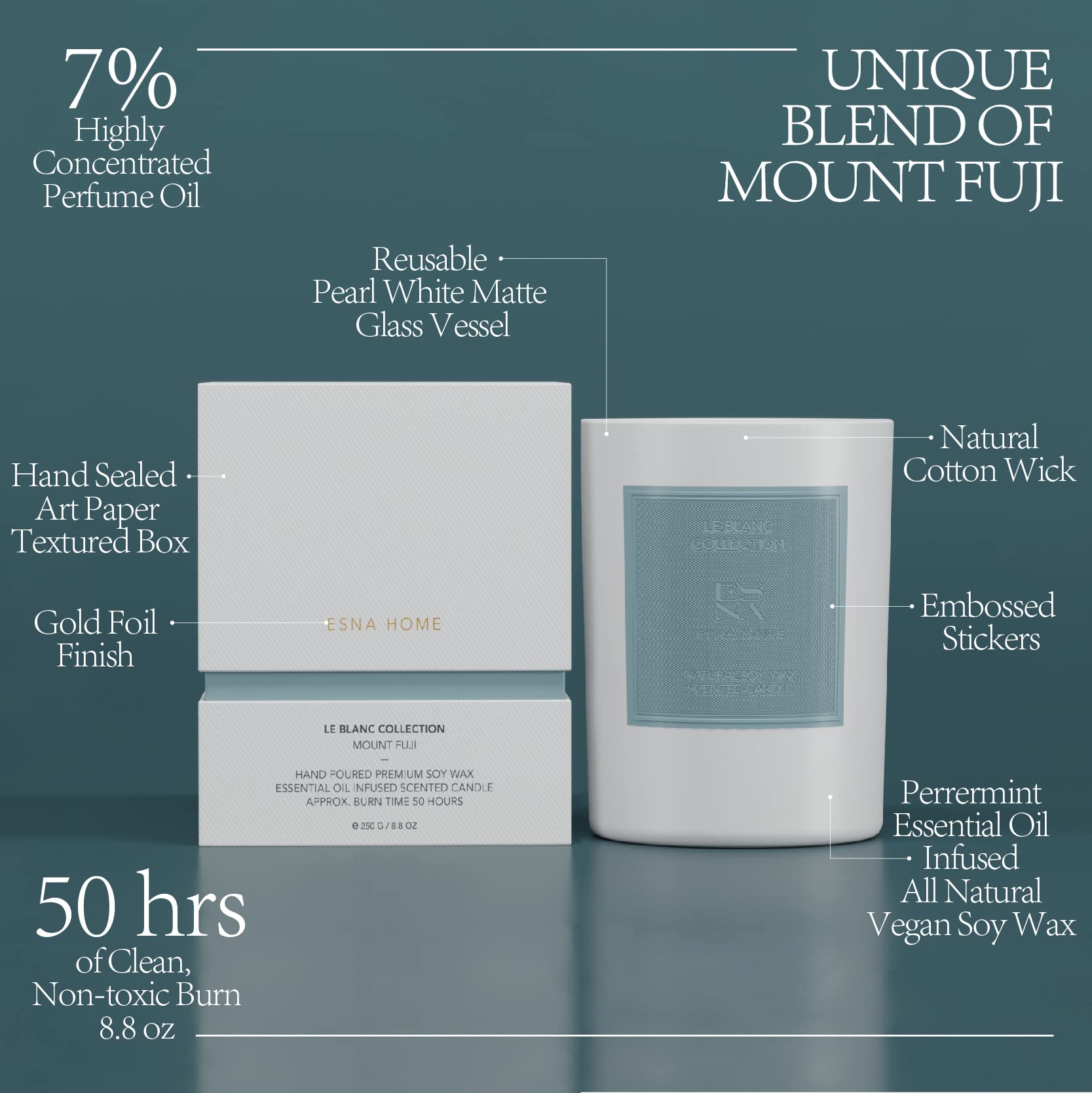 ESNA HOME Luxury Scented Candle – All Natural Soy Wax Aromatherapy, 50 Hour Burn, Gift for Women Moms Couples