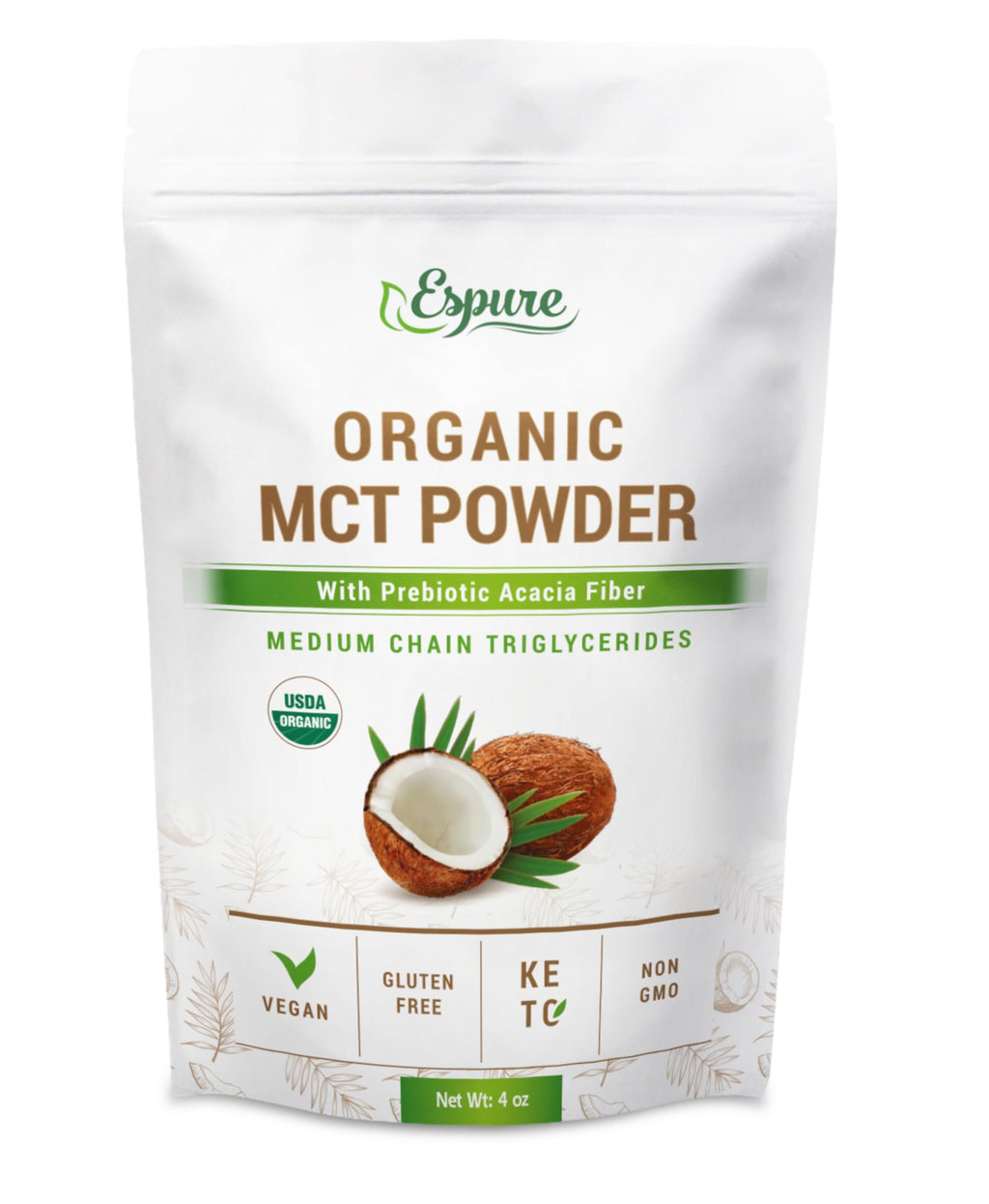 Espure Organic MCT Powder - USDA Certified Organic with Prebiotic Acacia Fiber - 4 oz