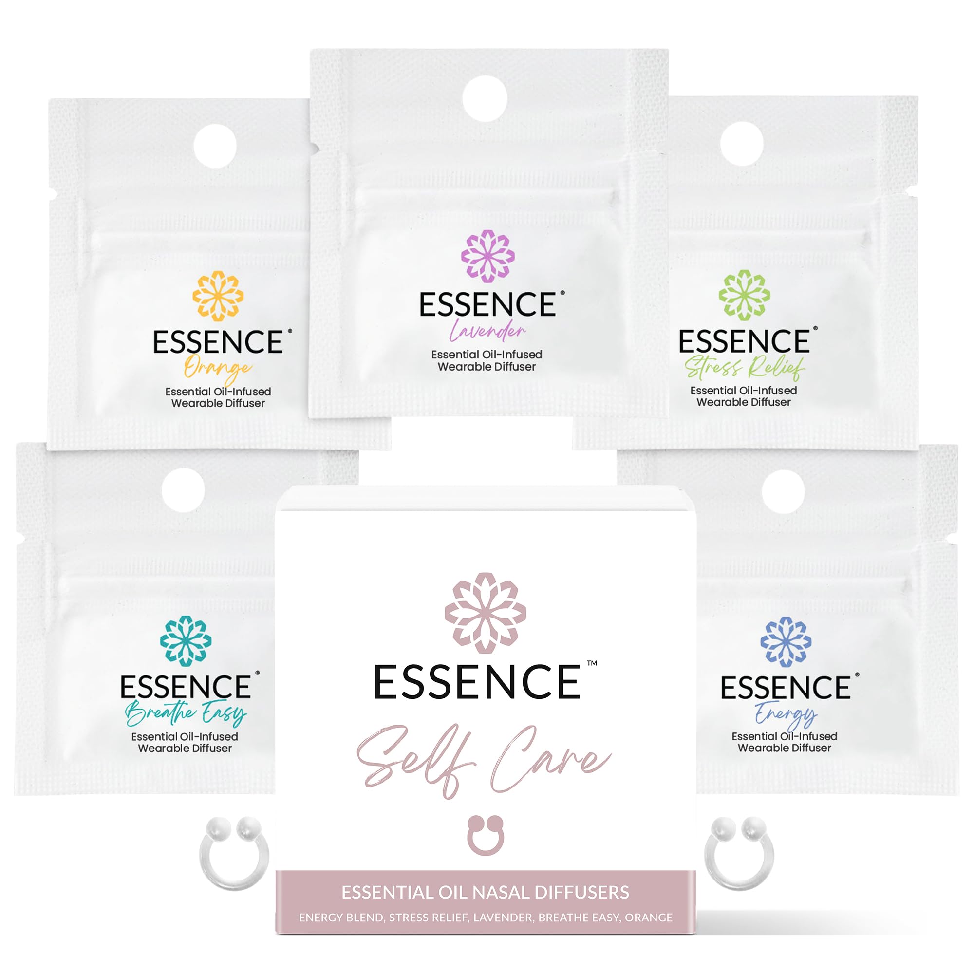 Essence Nasal Diffuser Self-Care Bundle | Wearable Aromatherapy Nose Rings for Stress, Energy & Mental Clarity