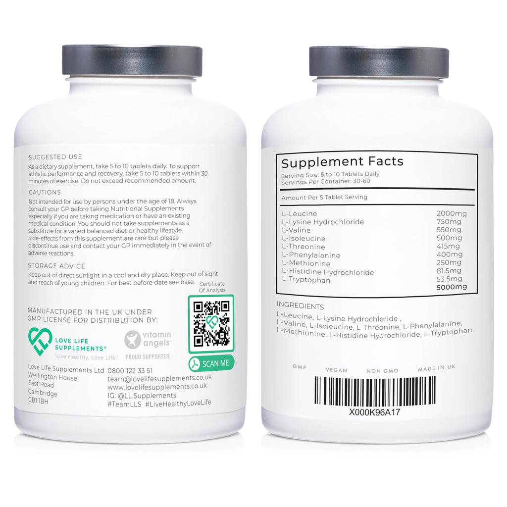 Essential Amino Acids - 300 Tablets / 60 Servings - 9 EAAs + 3 BCAAs - Vegan, 5g per Serving