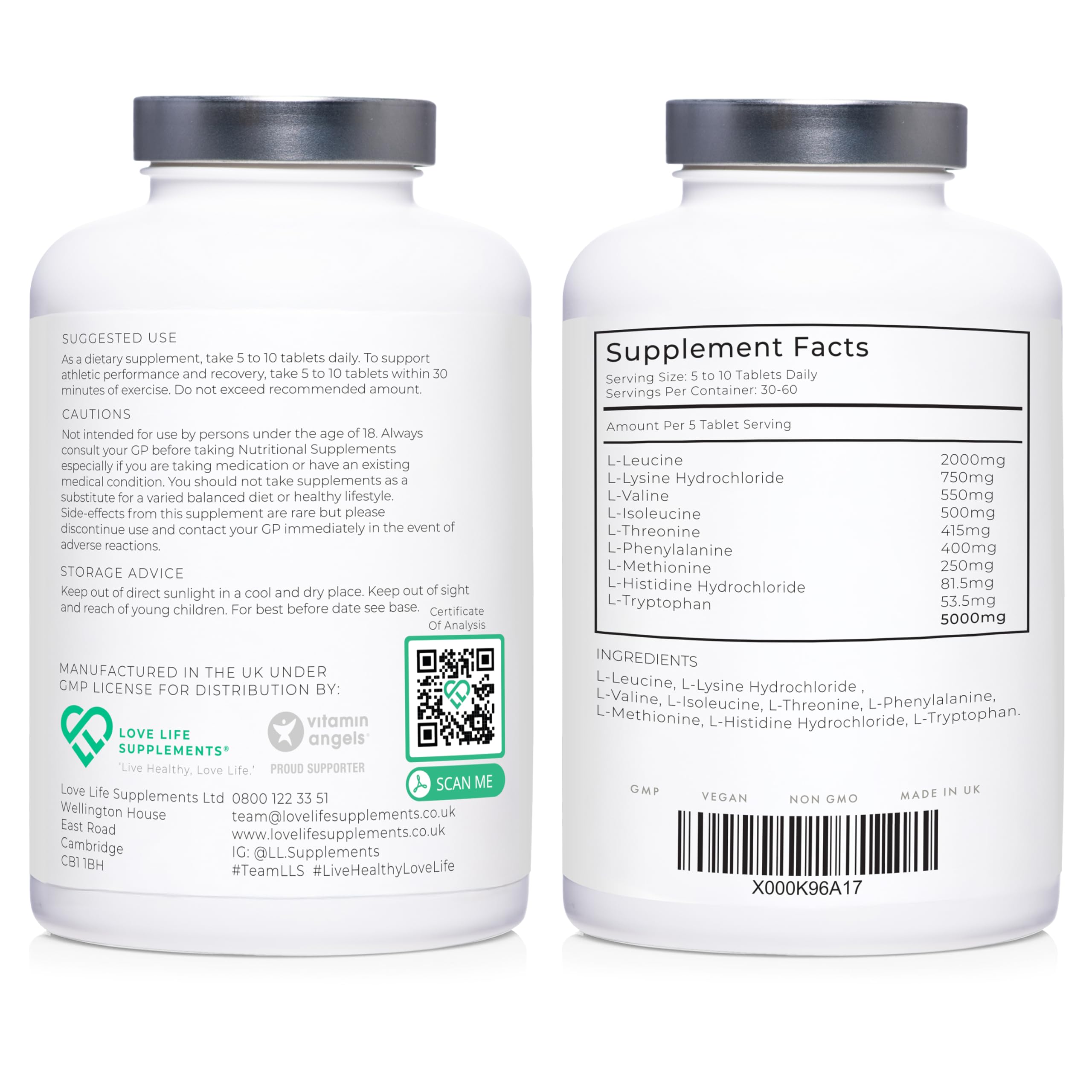 Essential Amino Acids - 300 Tablets / 60 Servings - 9 EAAs + 3 BCAAs - Vegan, 5g per Serving