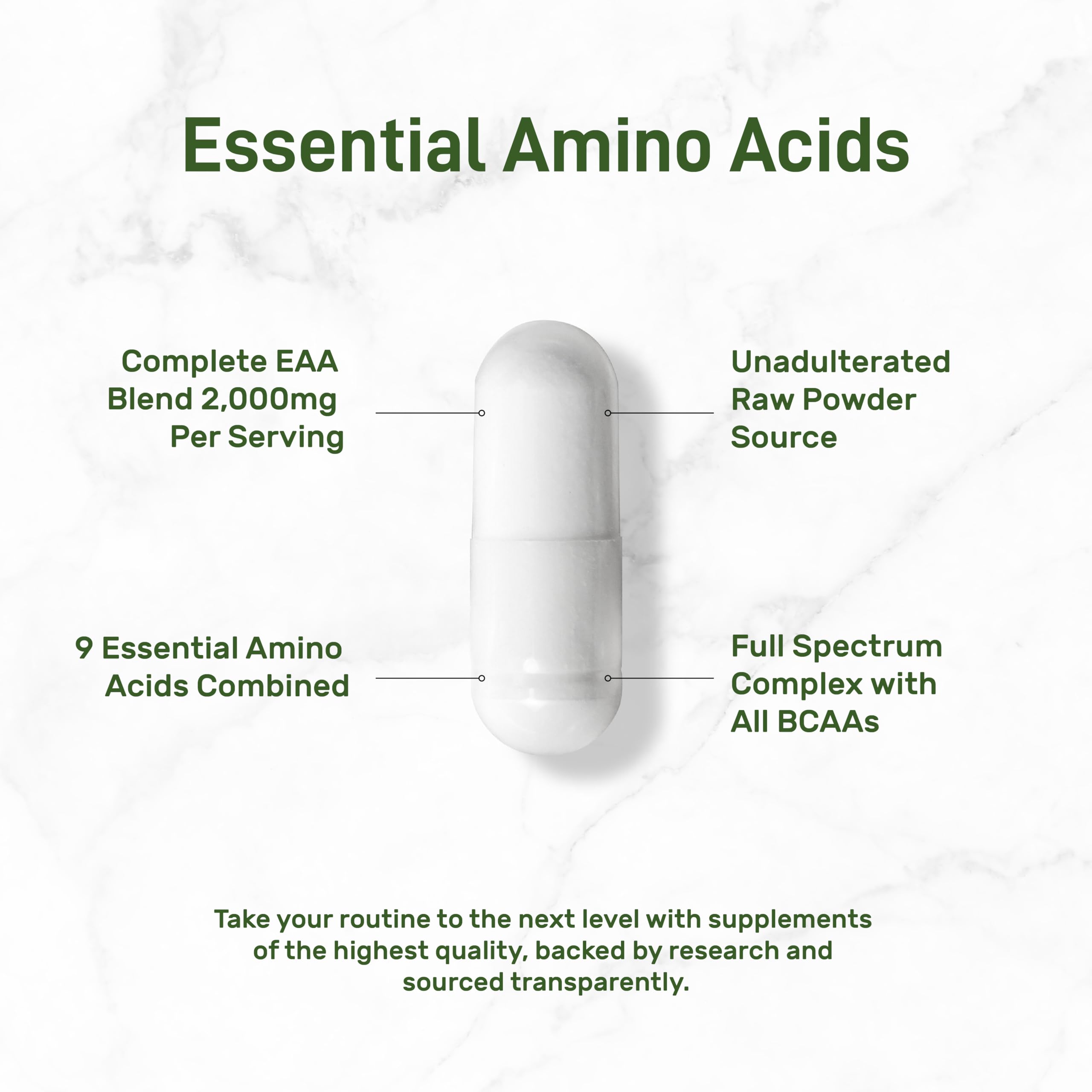 Essential Amino Acids (EAA) 2000mg – 300 Capsules | Unflavored, 9-in-1 BCAAs
