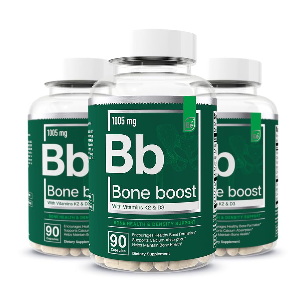 Essential Elements Bone Boost Health Supplement – Calcium, Vitamin D3, K2, Cissus Quadrangularis | 270 Capsules (90 Day Supply) (3-Pack)