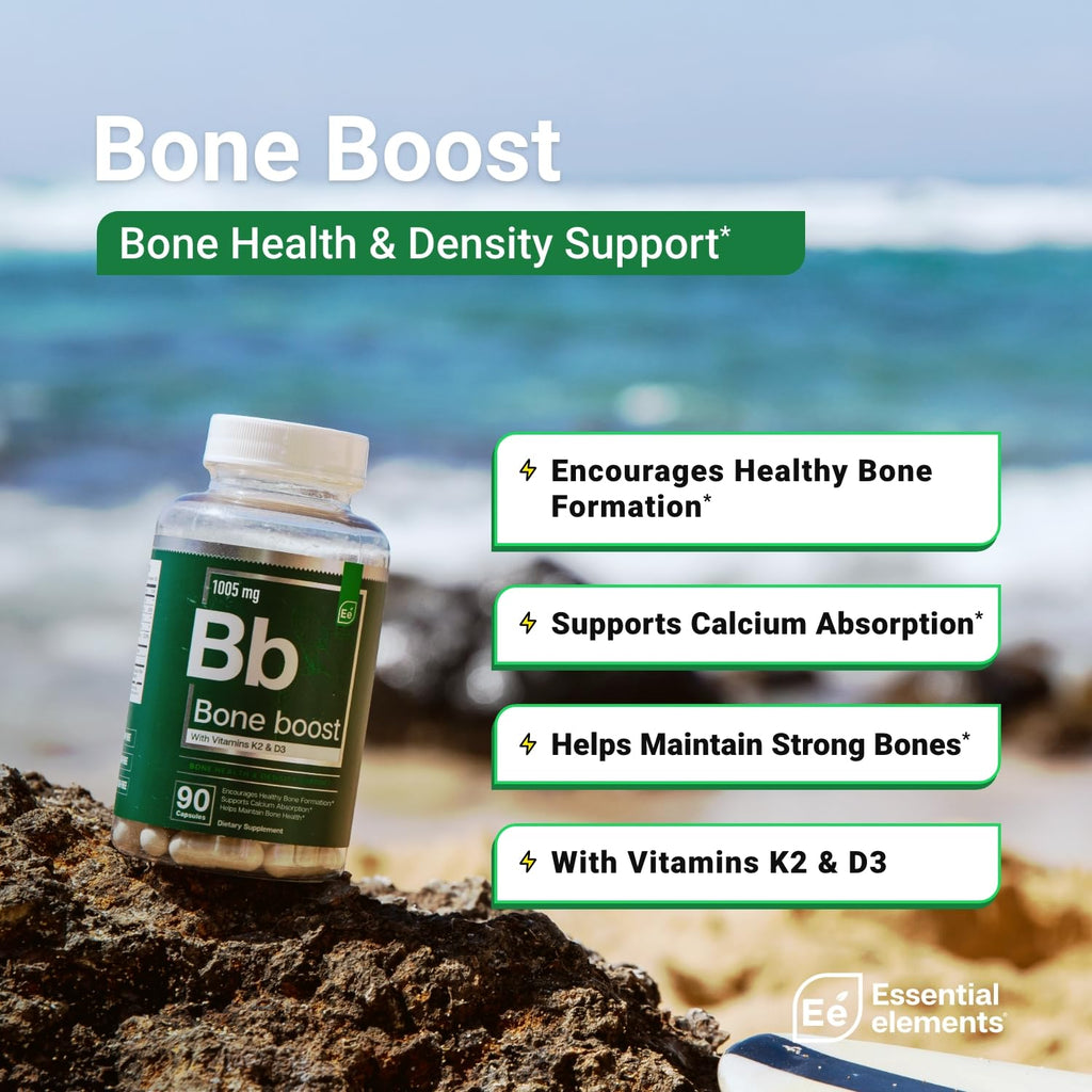 Essential Elements Bone Boost Health Supplement – Calcium, Vitamin D3, K2, Cissus Quadrangularis | 270 Capsules (90 Day Supply) (3-Pack)
