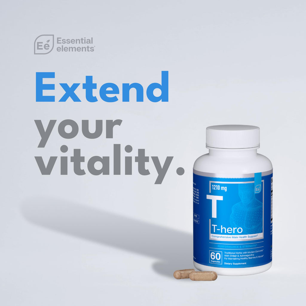 Essential Elements T-Hero 60 Vegan Capsules (3-Pack) – Male Health, Muscle Support & T-Health