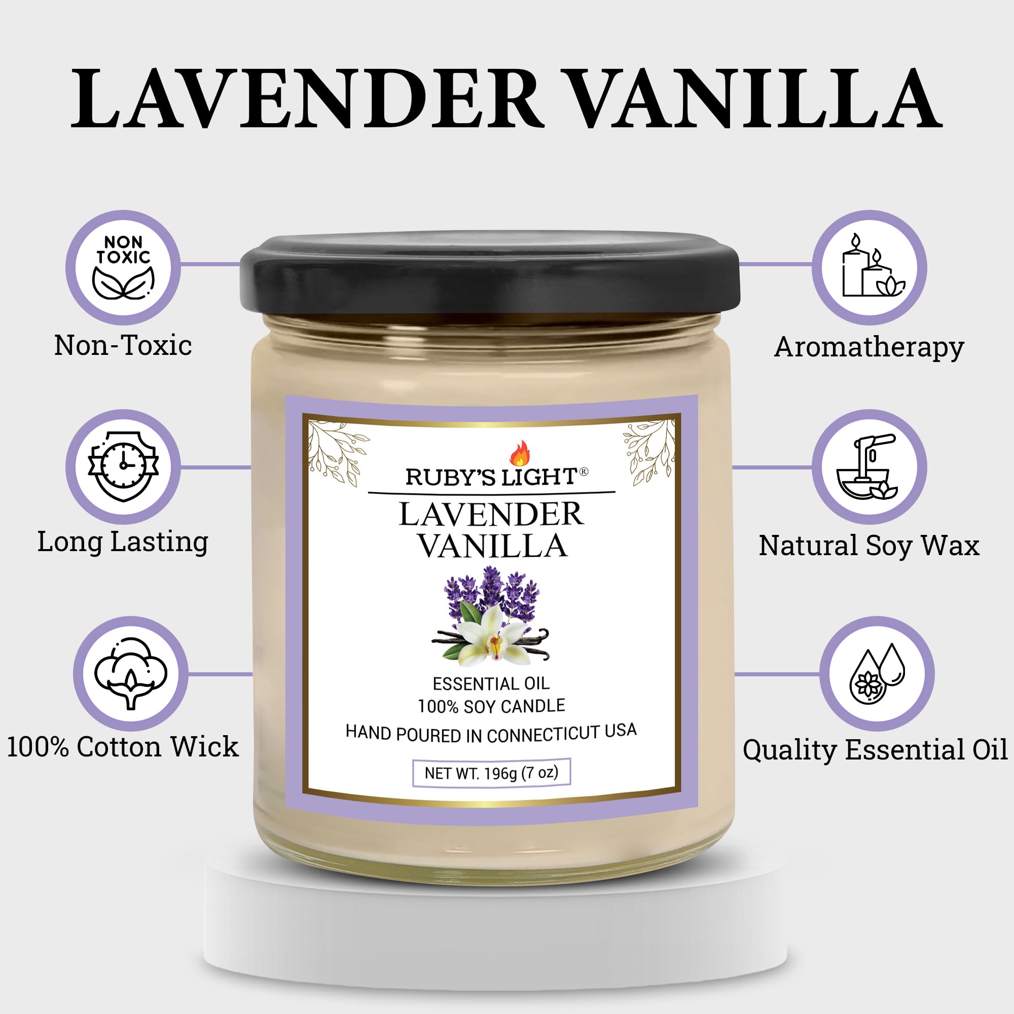 Essential Oil Candle Lavender Vanilla | 9 oz Soy | 40 Hour Burn Time