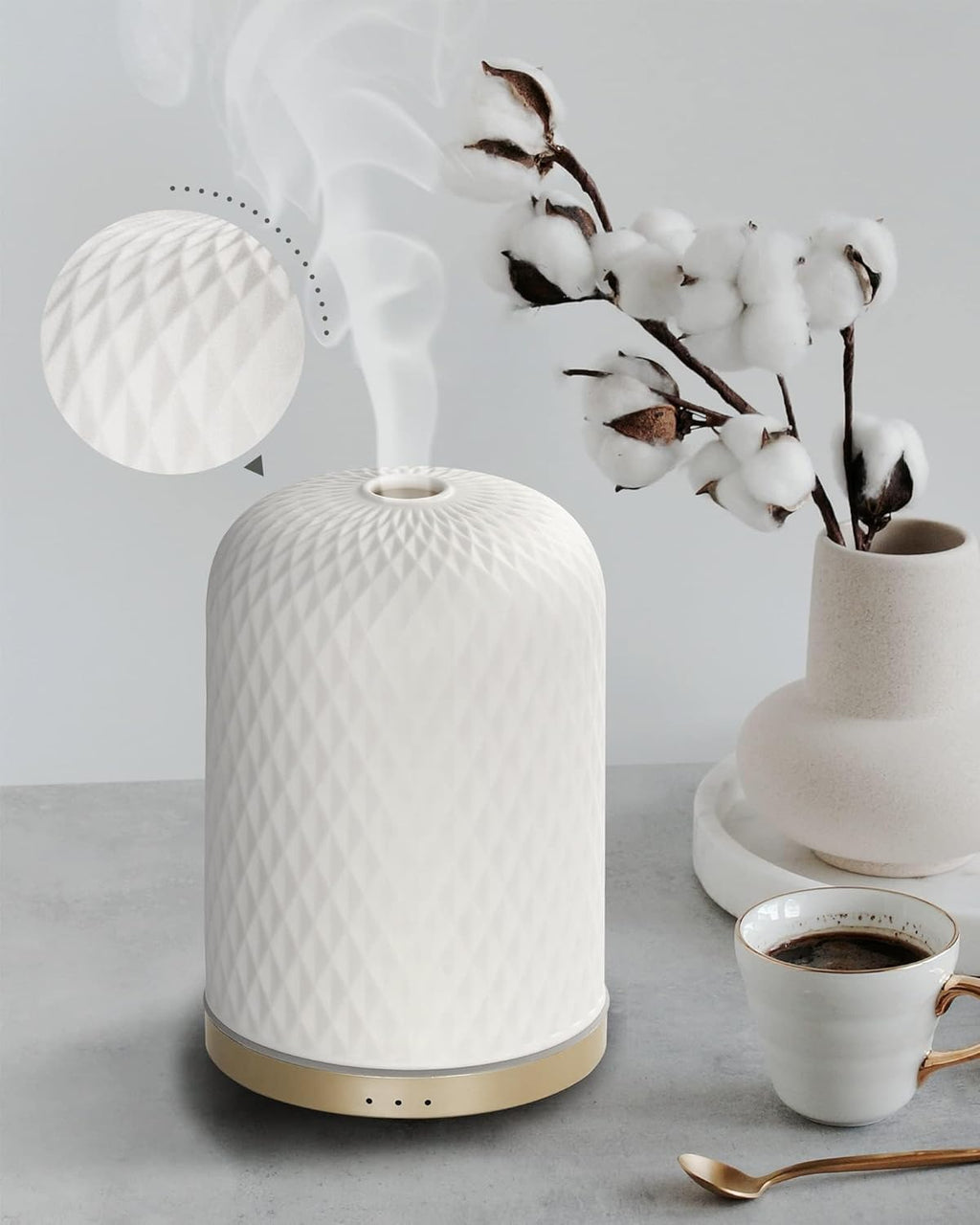 Essential Oil Diffuser 110ML – Ceramic Ultrasonic Diffuser, White