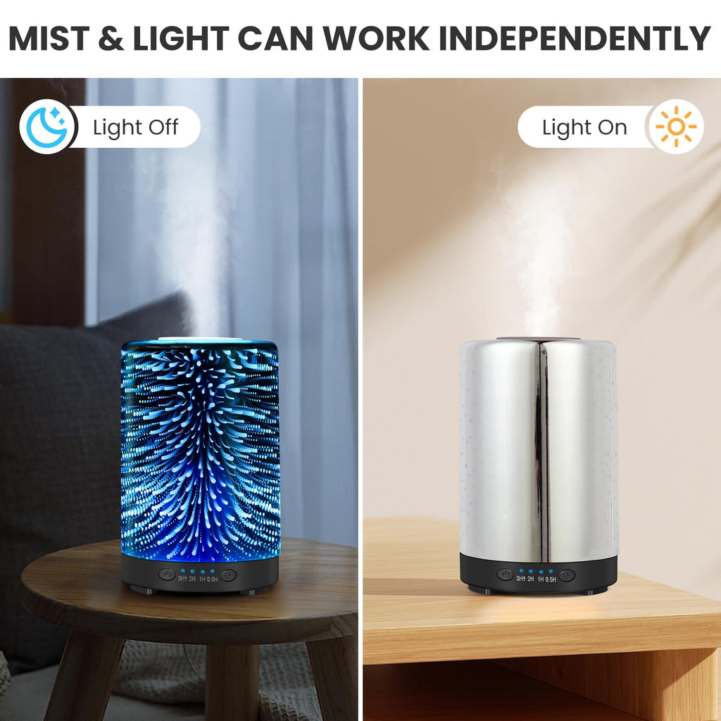 Essential Oil Diffuser 120ml Glass – 7 Color Lights, Auto Shut-Off, 4 Timers